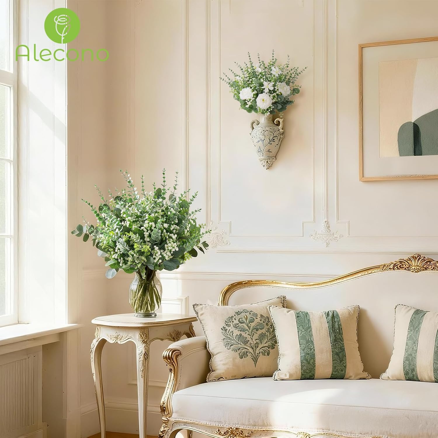 Alecono 100 Pcs 5 Kinds Mixed Artificial Greenery Eucalyptus Stems Bulk, Babys Breath Artificial Flowers and Fake Sliver Dollar Leaves for Centerpieces DIY Bouquet Wedding Home Decor