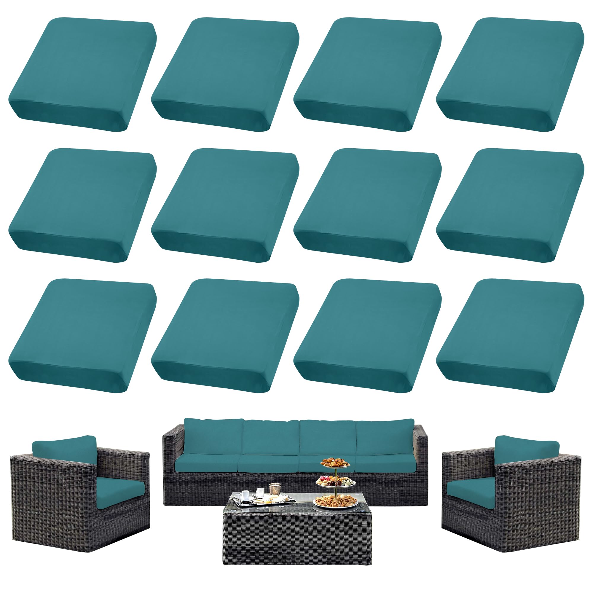 SUKAIKEQA 8er Set Outdoor Kissenbezüge Cremeweiß, Wasserabweisende Ersatzbezüge für Gartenmöbel, Patio Sofa, Lounge, Terrasse, Stühle und modulare Sitzgruppen, nur Bezug, modern und pflegeleicht