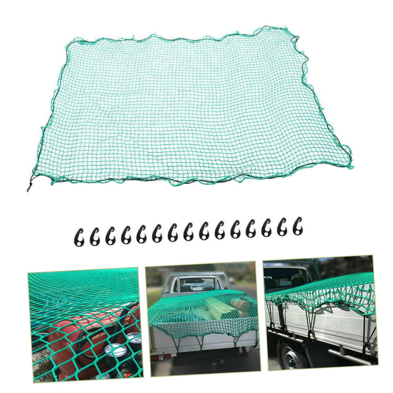 Rete Portabagagli Auto in Nylon Resistente All'abrasione con 15 Ganci e Corda Elastica per Cassone Pickup per Campeggio e Trasporto Merci