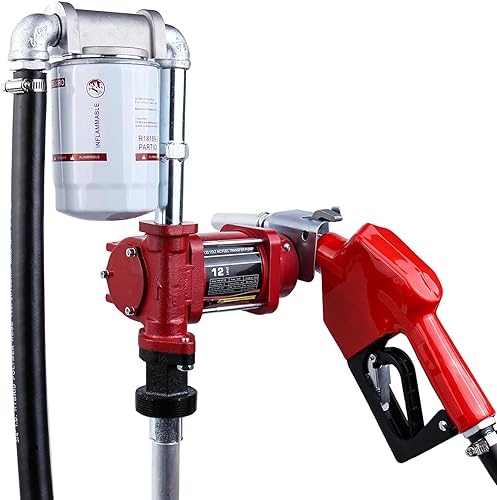 Bomba de transferencia de combustible de 110V AC 12GPM con boquilla automática y kit de manguera para gasolina diesel rojo con filtro de partículas