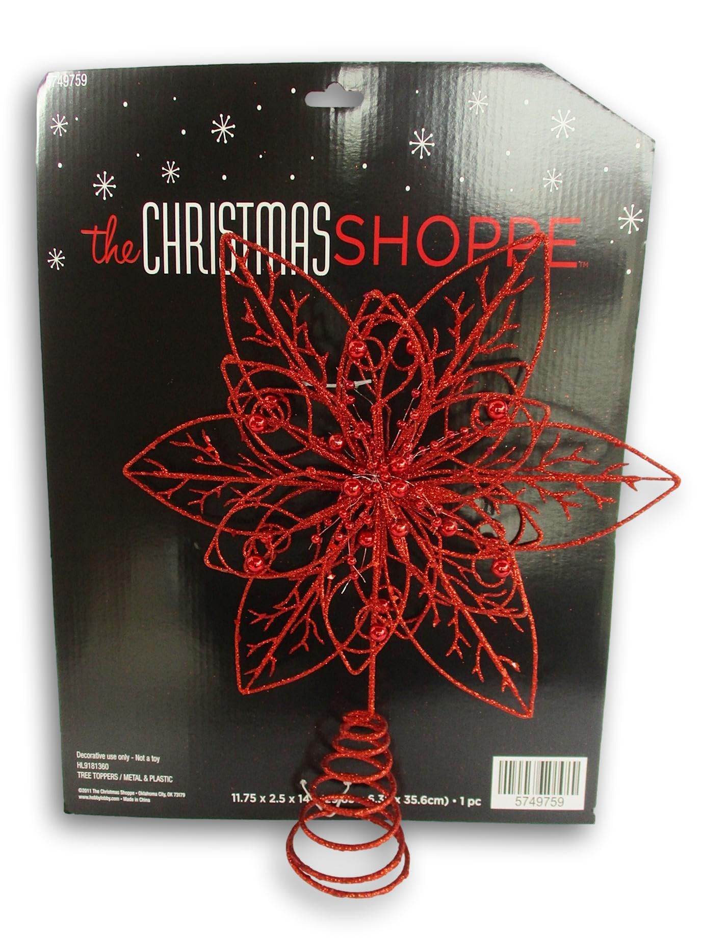 Christmas Shoppe Red Poinsettia Star Tree Topper 11.75 x 14 Inches