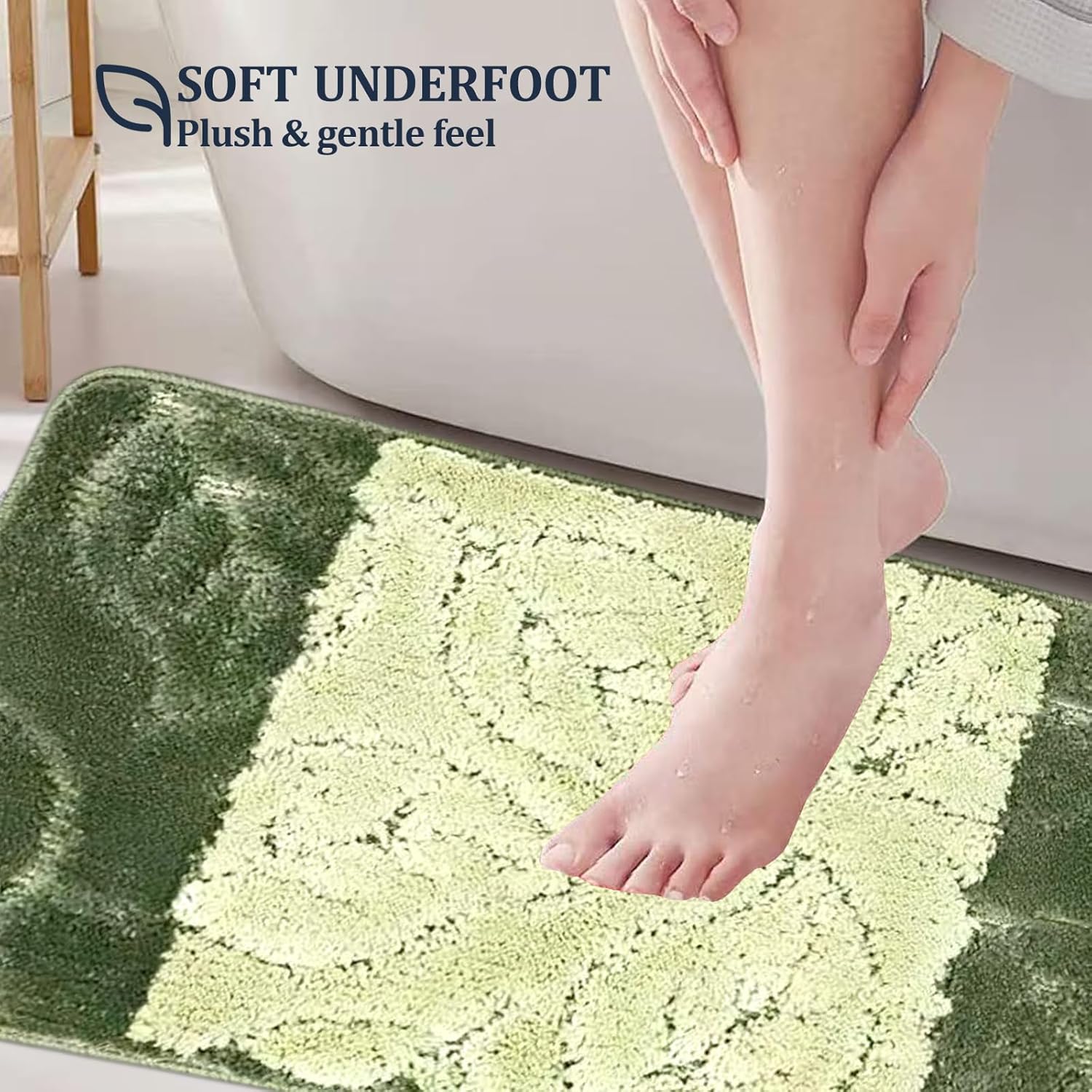 Machine Washable Bathroom Rugs Bath Mats Sets,2 Piece Non-Slip Rubberback Soft Bathroom Floor Mat (L.Green/D.Green, 18inx30in+16inx24in)