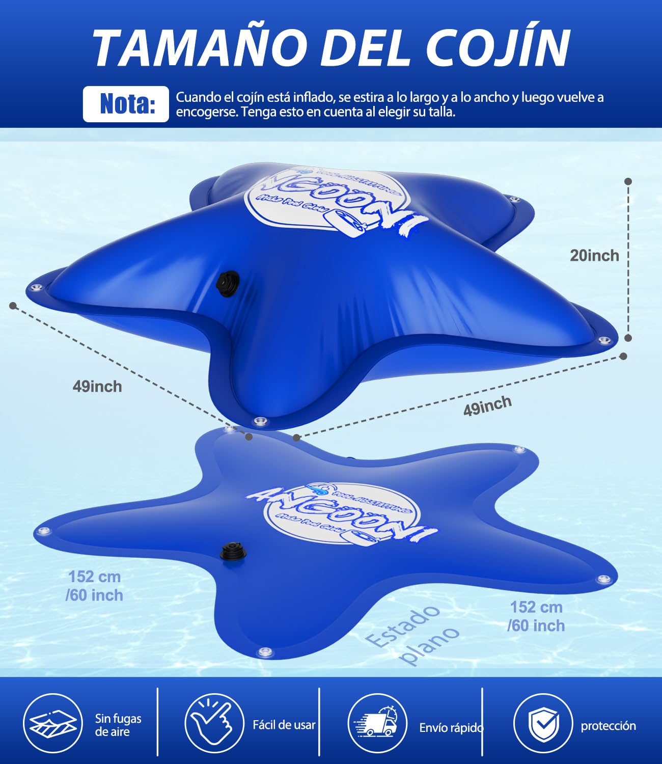Angooni Cojín de piscina de invierno 150 × 150 cm XXL cojín de aire para piscina con doble costura para cubrir la piscina – Cojín de piscina para el invierno con válvula de inflación doble Boston