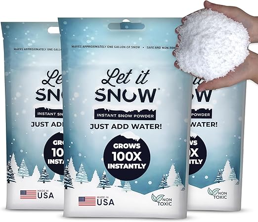 Let it Snow Instant Fake Snow Powder – Made in USA, Perfect for Kids, Holiday Decorations, Sensory Play, and Slime - 3 Pack - Makes 3 Gallons of Snow