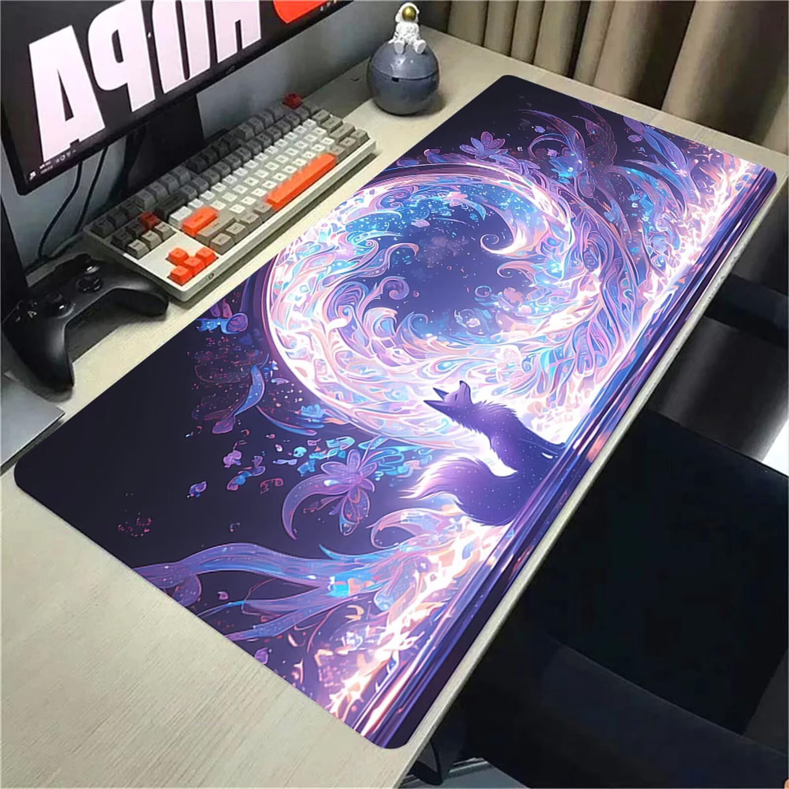 Tappetino Mouse Animale dei cartoni animati fantasy,Tappetino Mouse XXL 900x400x3mm Tappetino Mouse Gaming Grande,con Bordi Cuciti e la Base Antiscivolo,Migliora la Precisione e la Velocità