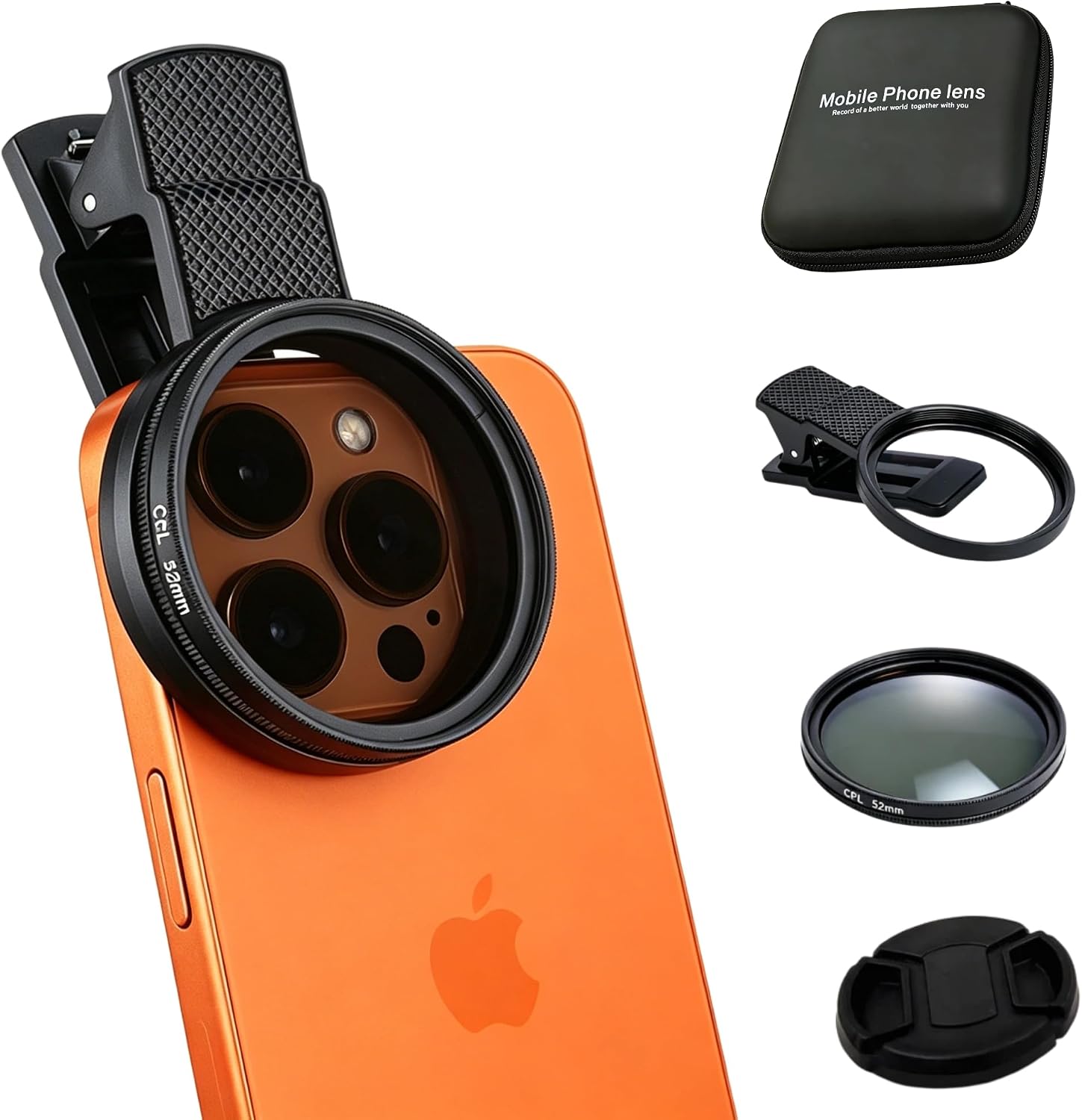 CPL Smartphone Lens Filter with Polarization, Universal Clip-On to Eliminate Glare & Boost Colors for iPhone Android Photography (67mm)