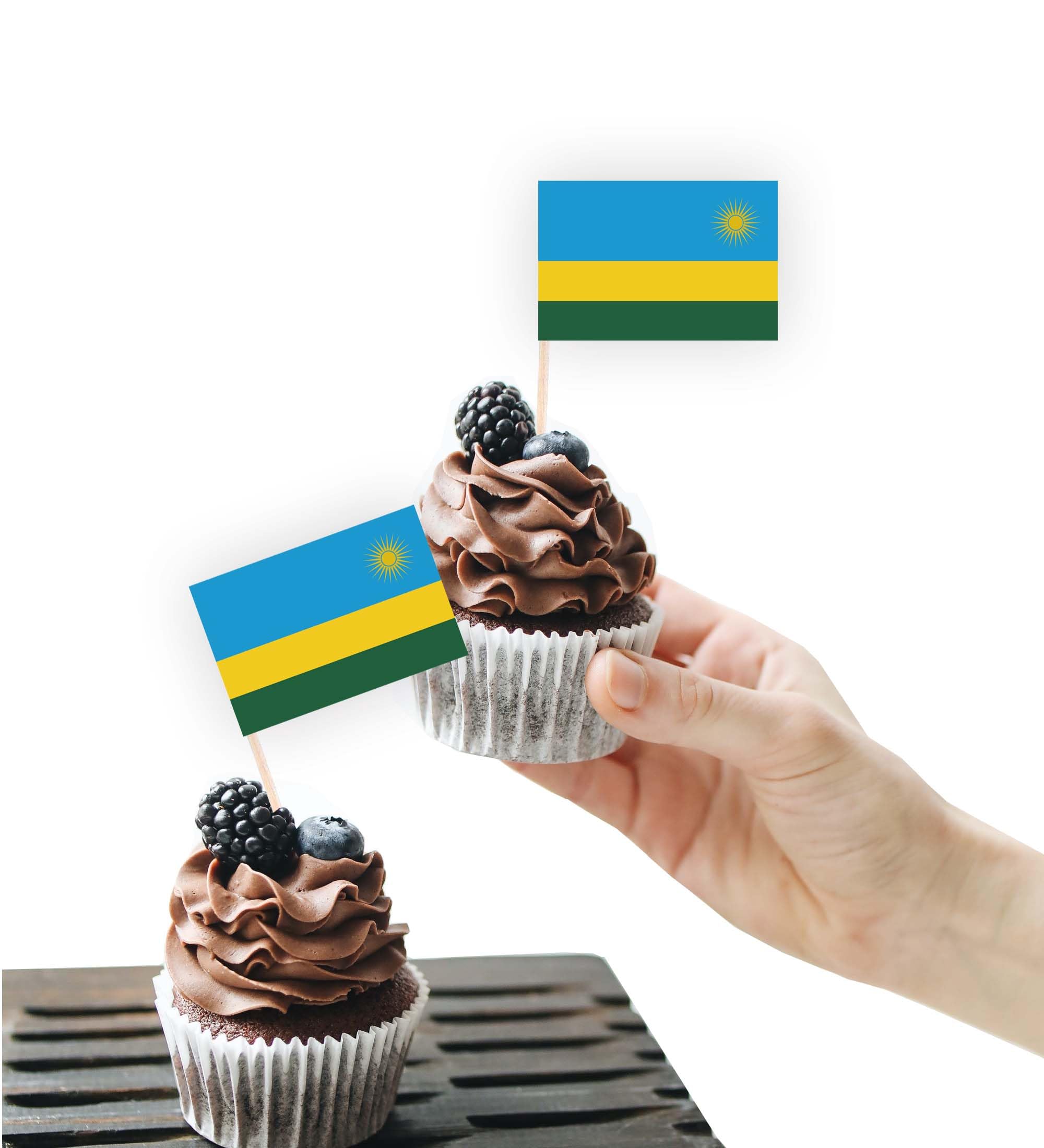 100PCS Rwanda Flag Cake Topper,Rwandan Cupcake Stand For Party Decoration Supplies