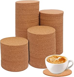 150 Pack 3.5 Inch Round Cork Coasters - Absorbent, Heat Resistant, Multi...