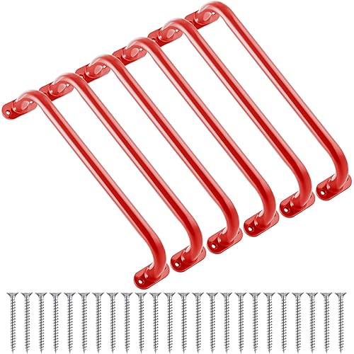 Zonon 6 Pcs Safety Playground Handles Swing Set Metal Safety Handles Outdoor Swing Set Accessories Grab Playset Handles Grips Climbing Frame for Play House Jungle(Red, 17 Inch)