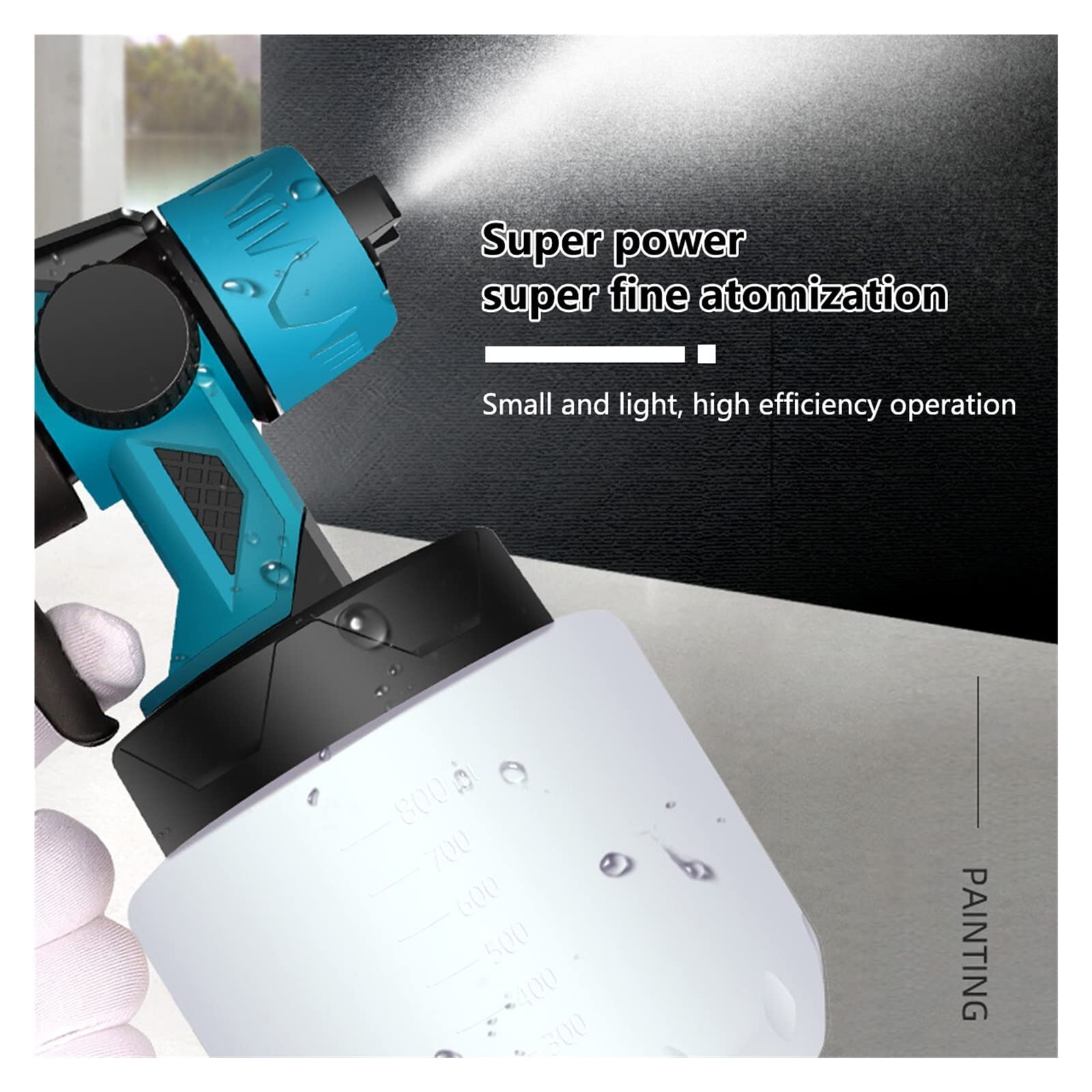 800ML Elektryczny Pistolet Natryskowy Ręczny Akumulatorowy Opryskiwacz Dużej Mocy Do Akumulatora 18V,Odporny na korozję(Two small battery)