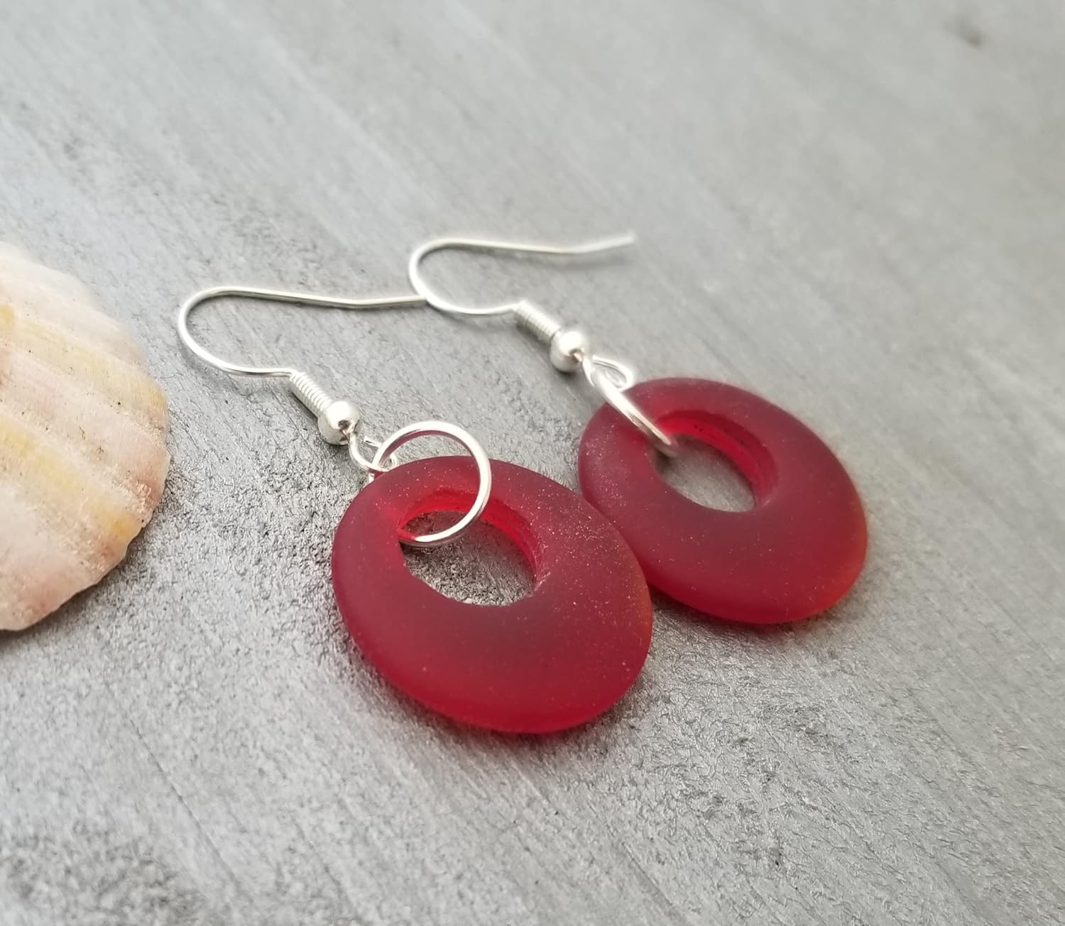 Sea Glass Earrings, Hawaiian Jewelry For Women Handmade Earrings, Minimalist Circle Beach Jewelry, Sea Glass Jewelry Beach Earrings, Birthday Gift