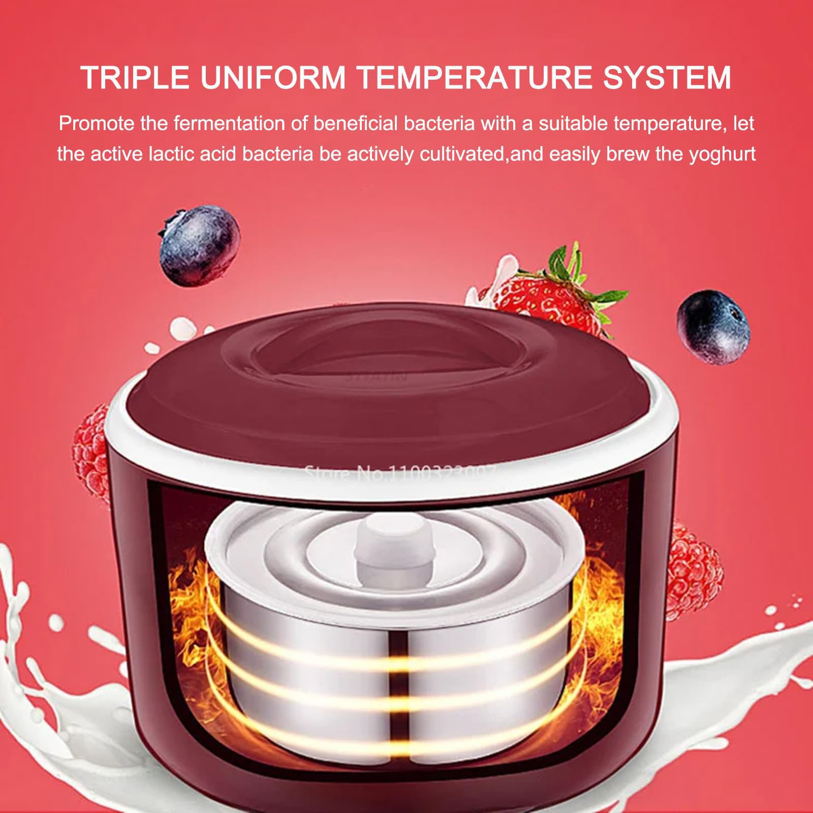 Yogurtera Totalmente Automática, Fermentación A Temperatura Constante De 42°, 2 Tipos: Recipiente De Acero Inoxidable + 4 Vasos De 100 Ml, Tiempo Ajustable, para Yogur Casero, Natto,A