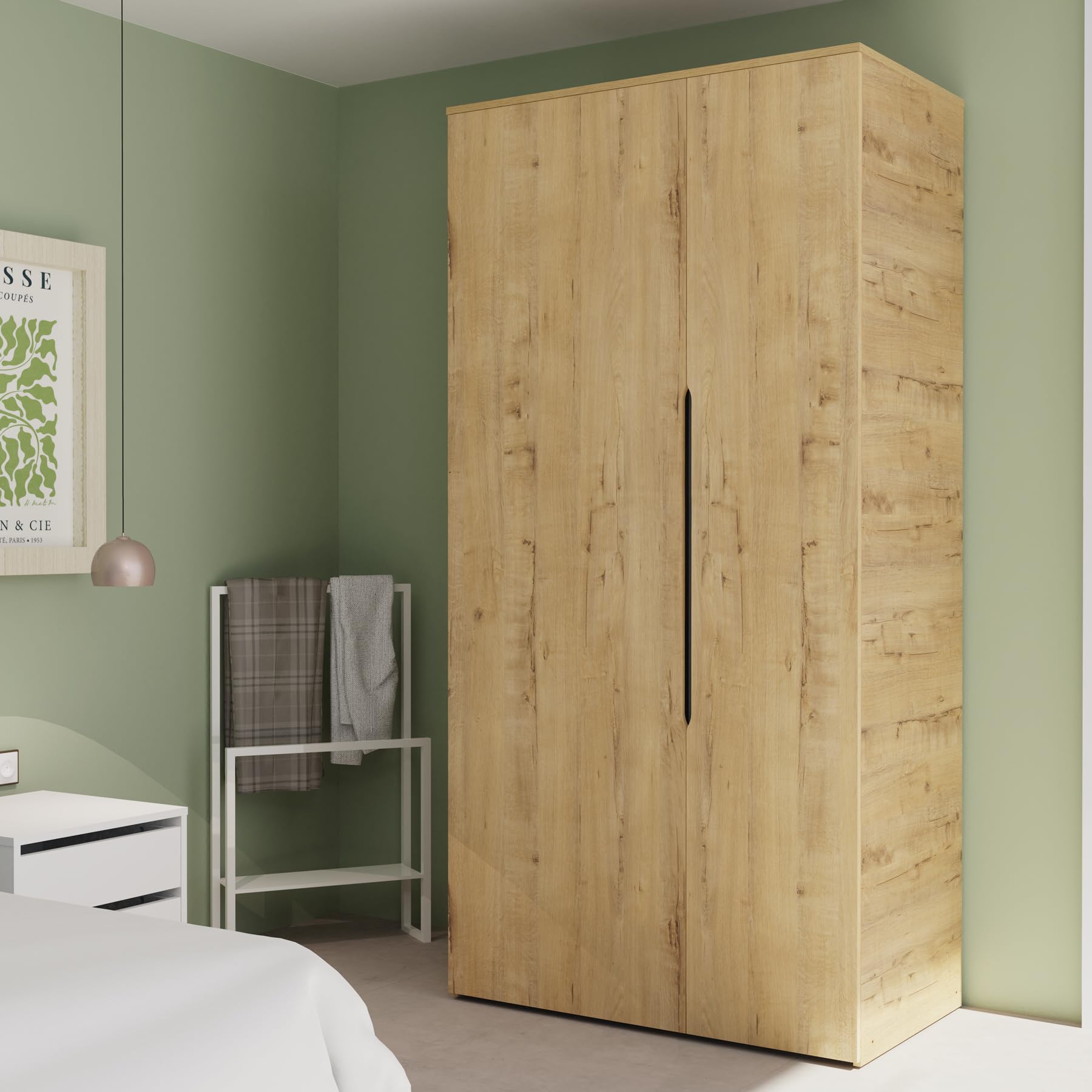 MUEBLES PITARCH | Armario Dormitorio Ropero 2 Puertas, 2 Barras y 4 Estantes Regulables, Roble Gold, 200x100x57cm (Alto x Ancho x Fondo), Mueble Recibidor Moderno, Modelo Noa