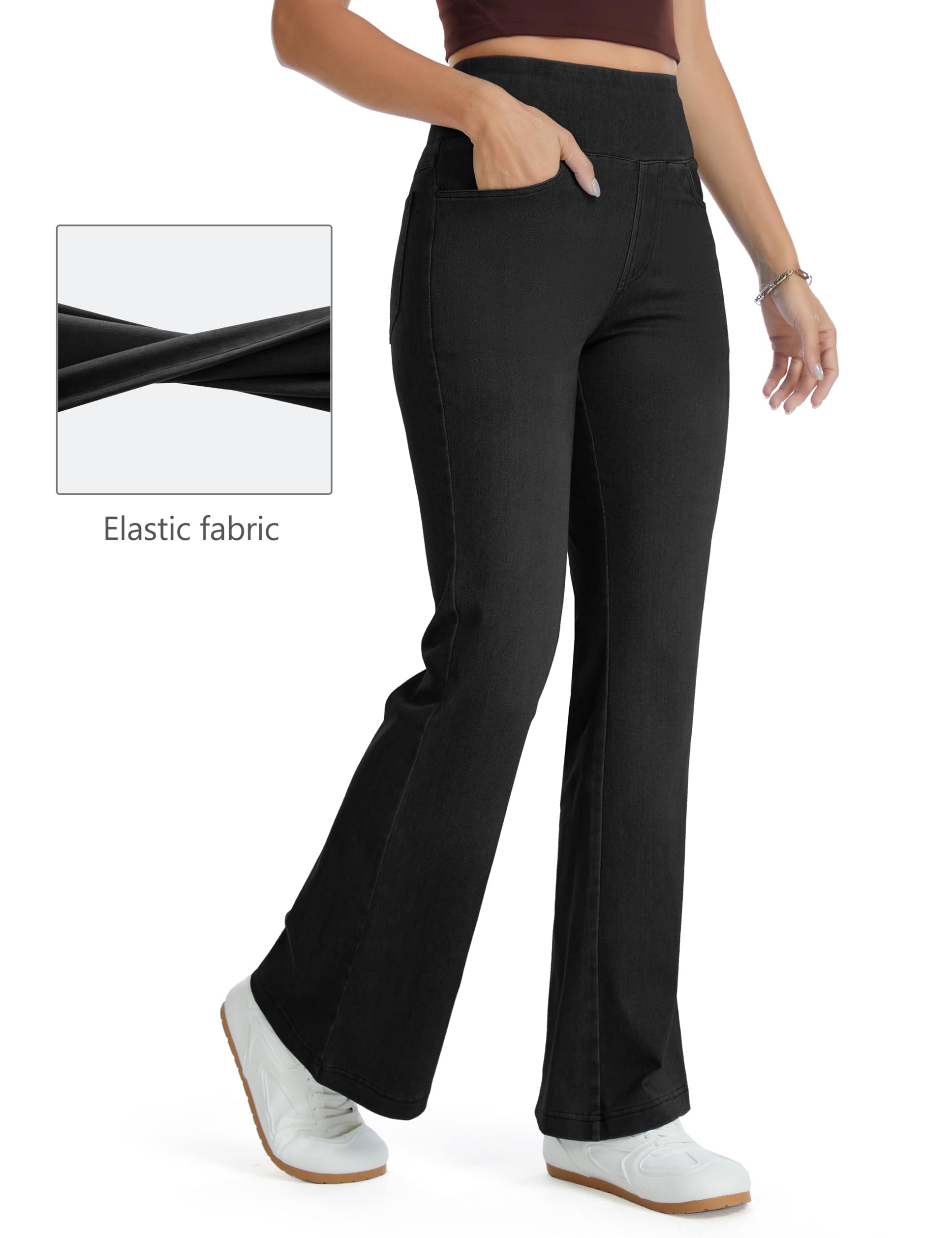 THE GYM PEOPLE Jeans Bootcut Donna Vita Alta Stretch Jeggings Zampa | Lunghezza Interna 74cm/79cm, 4 Tasche, Controllo Addome, Push Up, Slip-On, Traspirante, Morbido, Pantaloni Zampa Moda Yoga