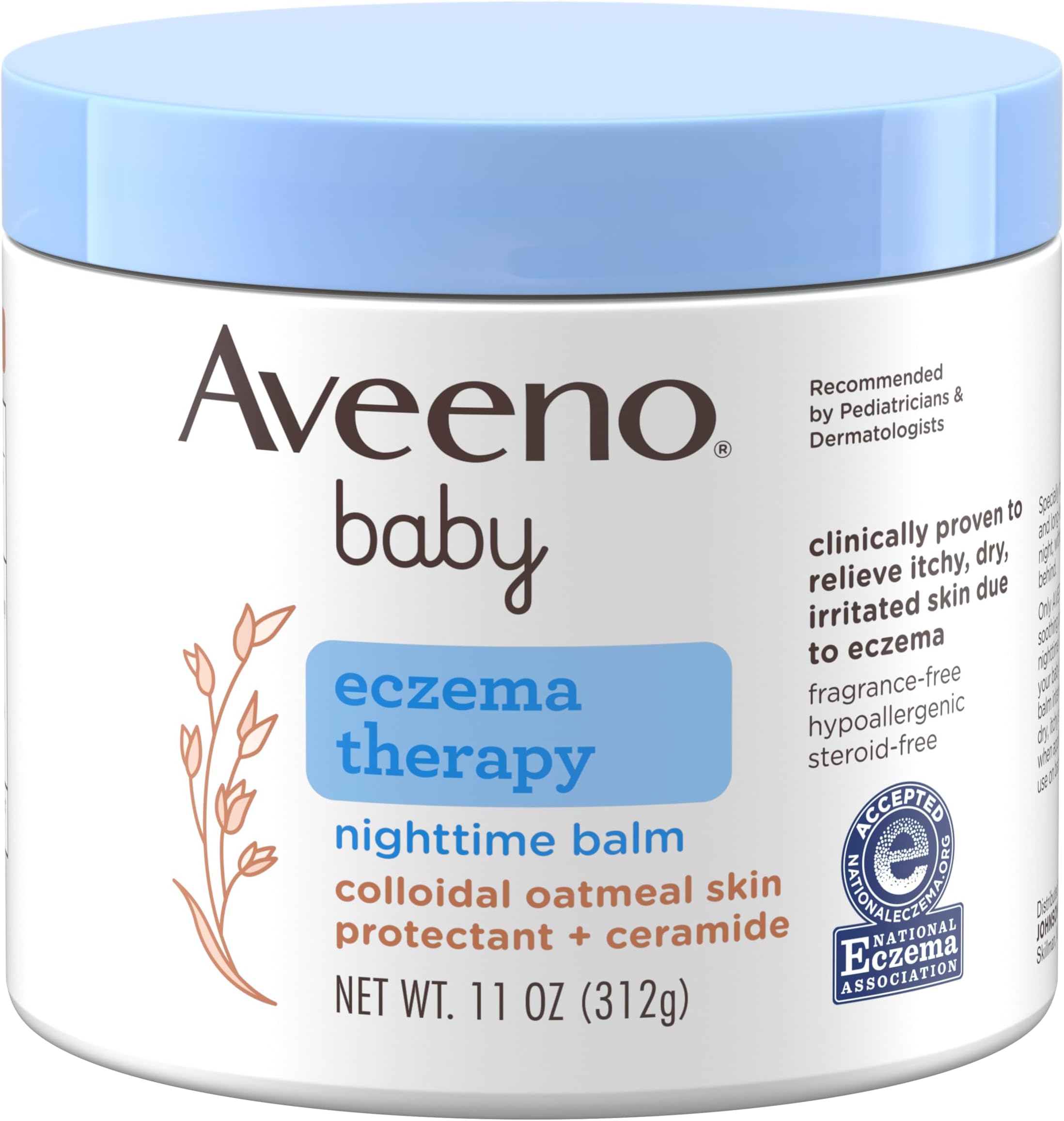 Eczema Therapy Nighttime Body Balm, Moisturizing Eczema Balm for Babies with Colloidal Oat & Ceramide, Soothes Dry, Itchy Skin, Hypoallergenic, Fragrance & Steroid Free, 11 oz