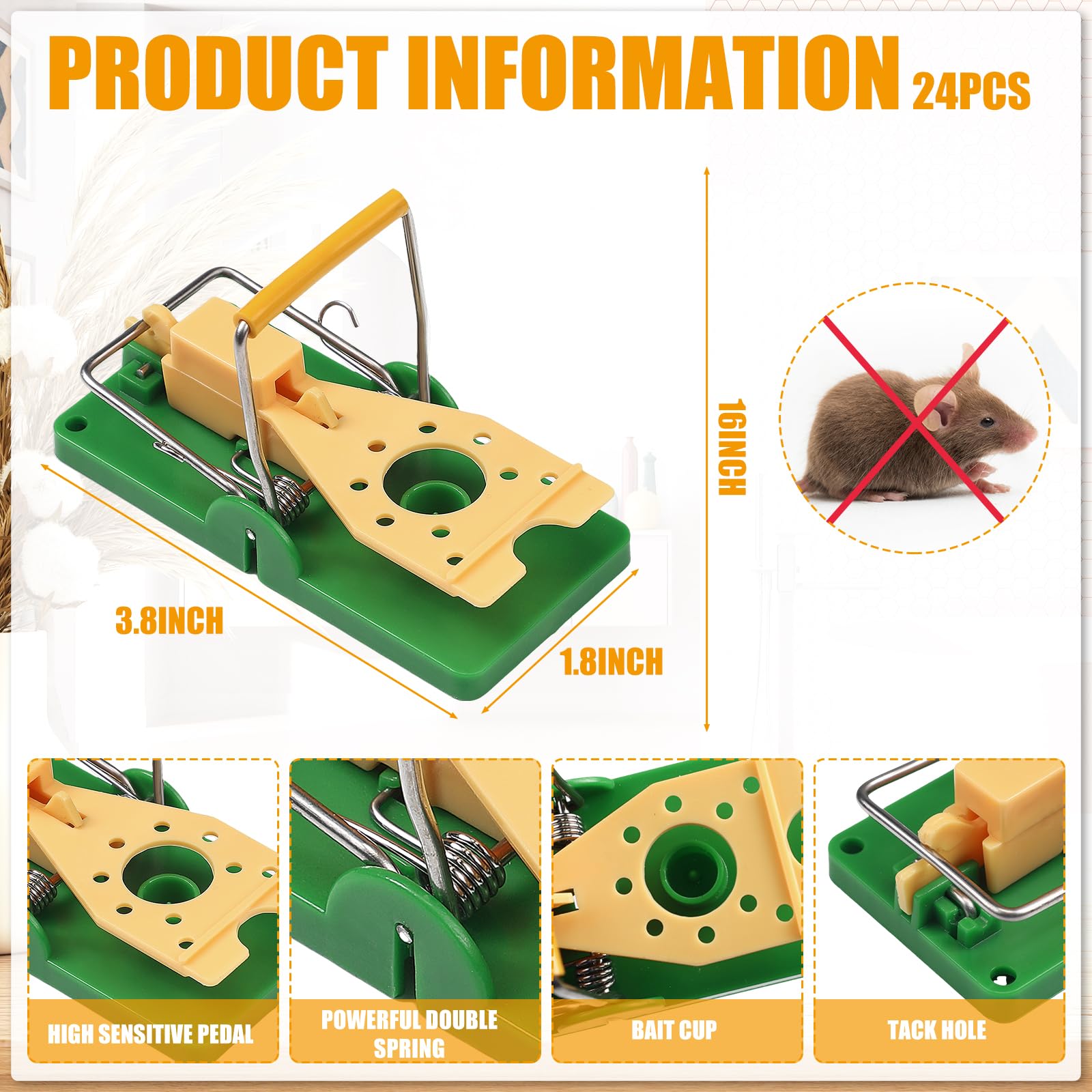 Qualirey 24 trappole per topi in plastica verde, trappole per topi, con bordo color formaggio giallo, sensibili e efficaci, sicure e riutilizzabili, per casa, garage, esterni