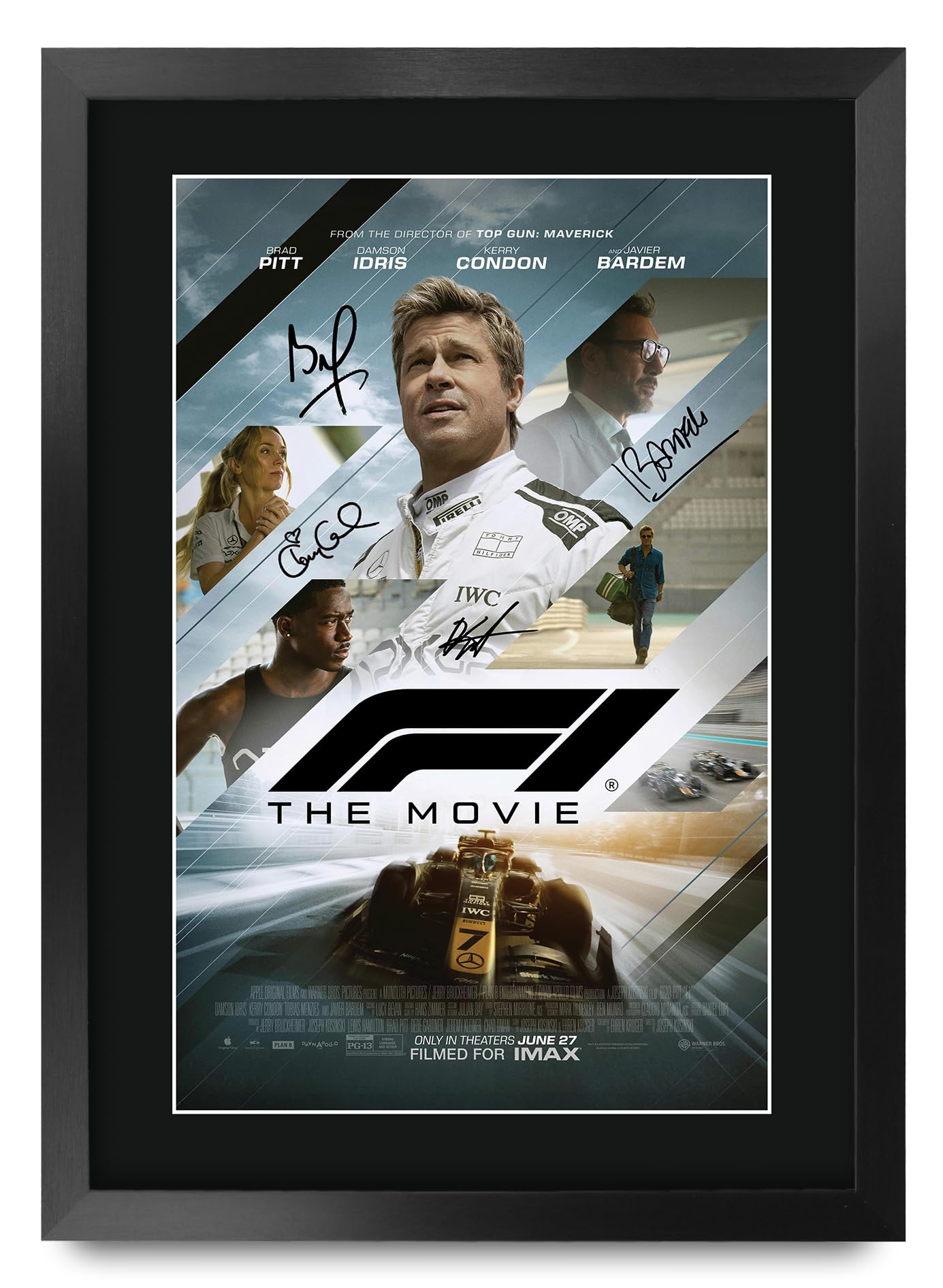 HWC Trading F1 The Movie 2025 Brad Pitt Geschenke Geduckter Poster Signiertes Autogramm Foto für Fans von Film Memorabilien - A3 Gerahmt