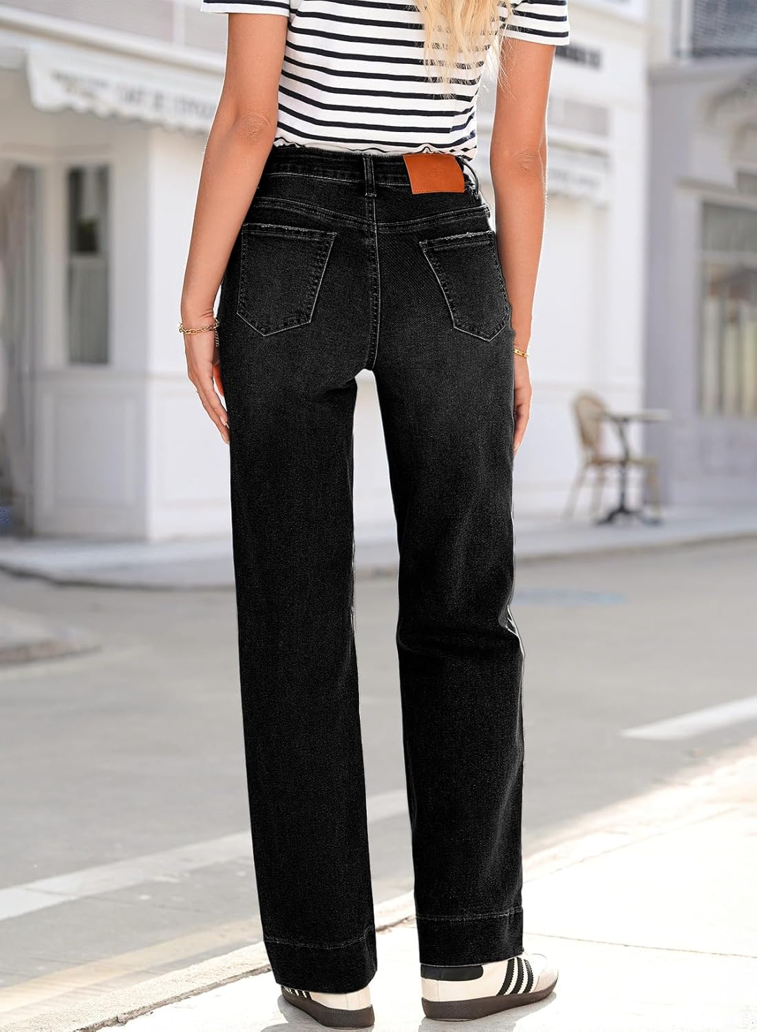 Sidefeel Women’s Wide Leg Jeans High Waisted Stretchy Straight Leg Baggy Drawstring Zimbaplatinum Denim Pants