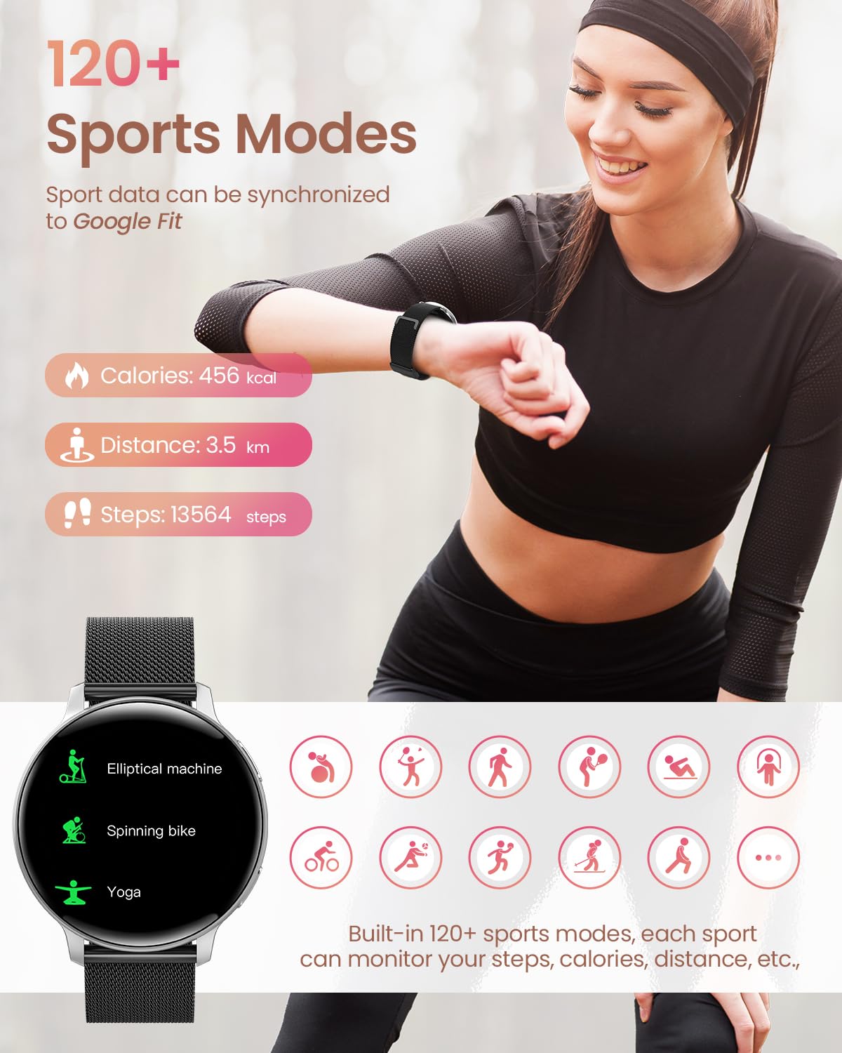 HASAKEI Smartwatch Donna con Chiamate Bluetooth 5.3, 1,39" HD Smart Watch Fitness con 120 Sport e Fisiologia Feminile, Cardiofrequenzimetro/SpO2/Sonno/IP68 WhatsApp Notifiche Android iOS(Nero Argento)
