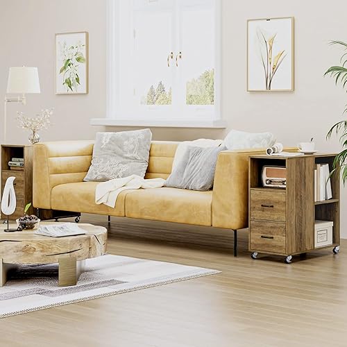 Miniatura 4 de HOSTACK Sofá lateral mesita de noche móvil con 2 cajones y estante ajustable mesa auxiliar soporte de impresora para oficina en casa fácil montaje