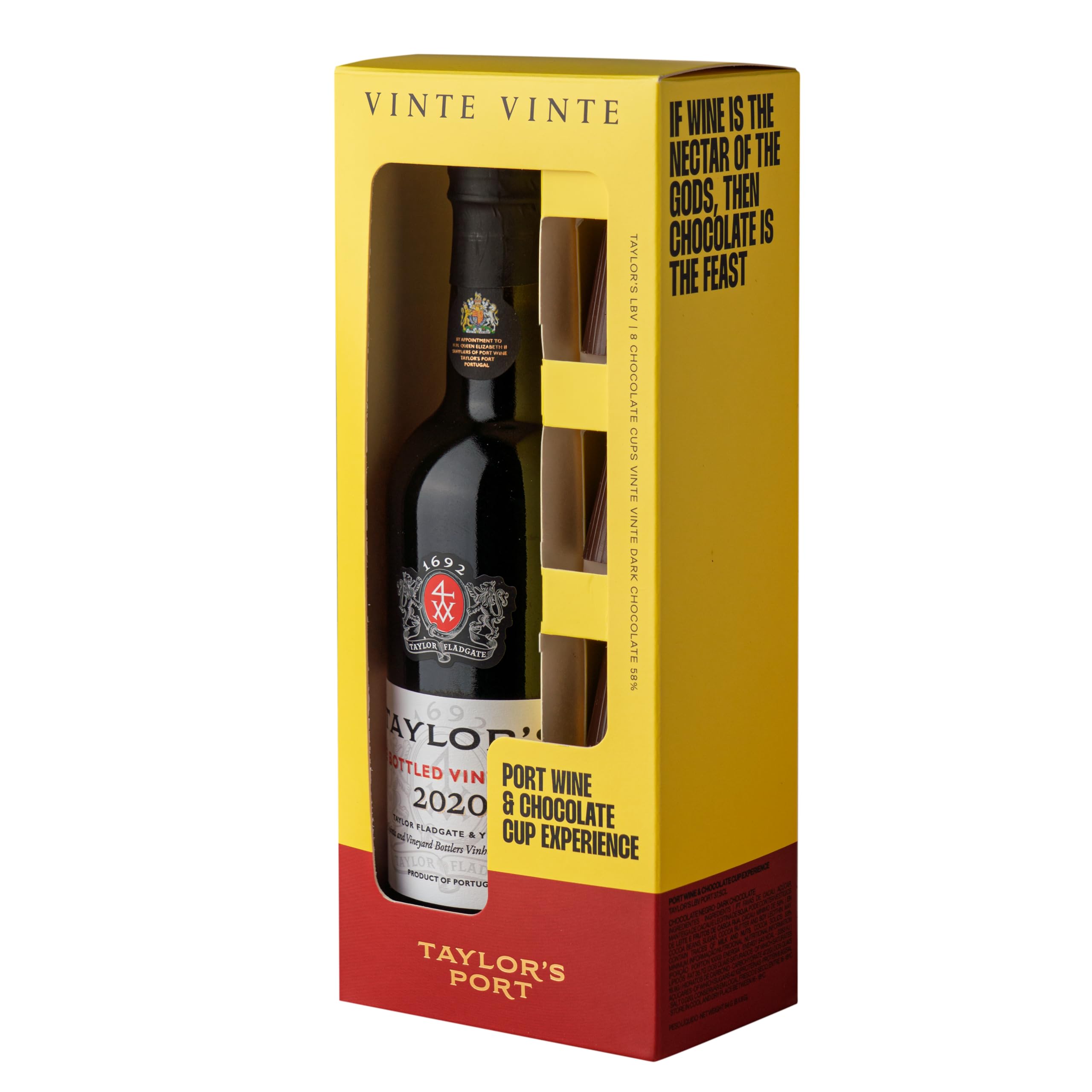 Vinte Vinte x Taylor’s Port Cup Pack | Half Bottle Taylor’s LBV | 8 x 58% dark chocolate cups