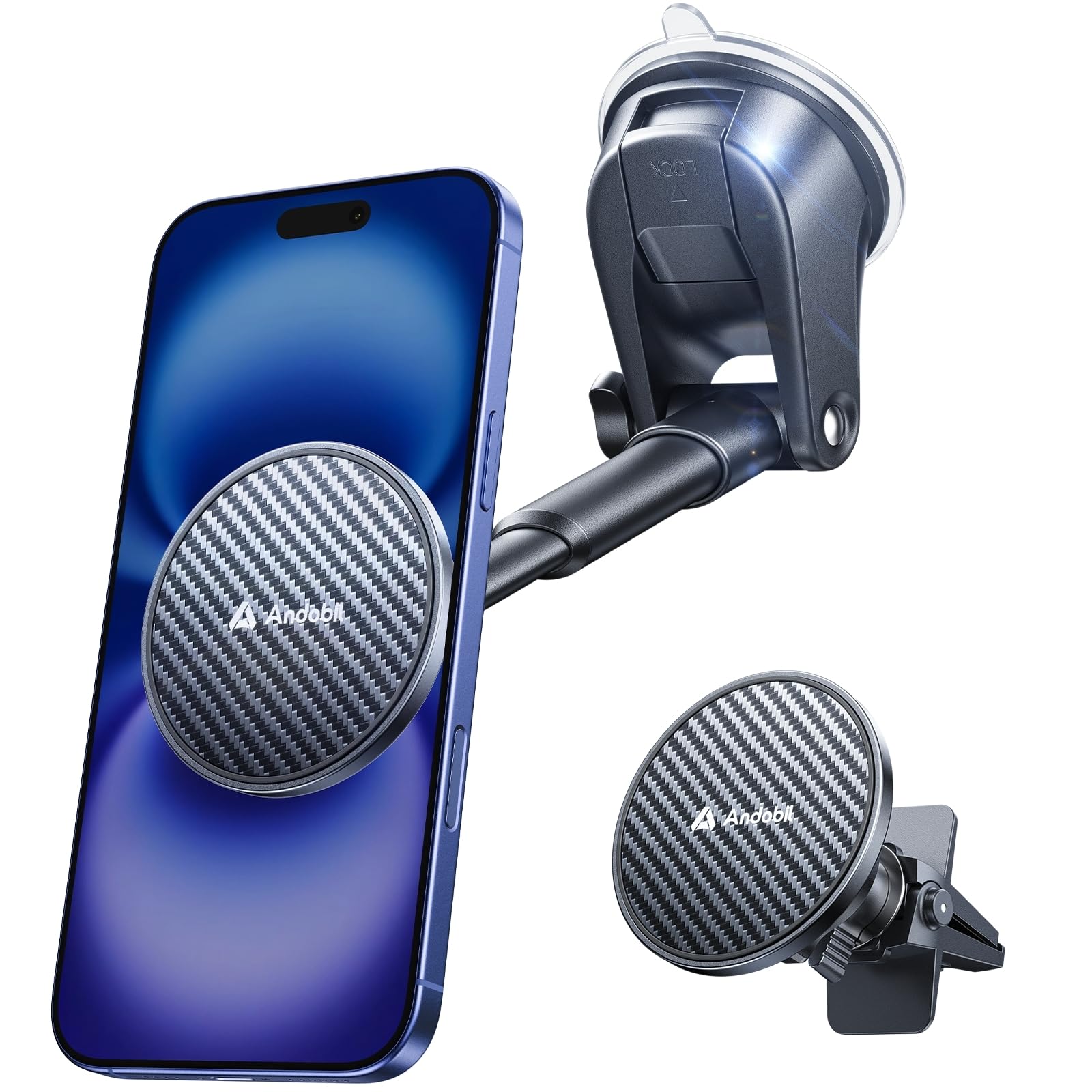 andobil [True Military-Grade] for MagSafe Car Mount, Magnetic Phone Holder for Car Dashboard Windshield Vent, [2025 Strongest Magnets & Suction] Car Phone Holder Mount for iPhone 16 15 14 13 Samsung