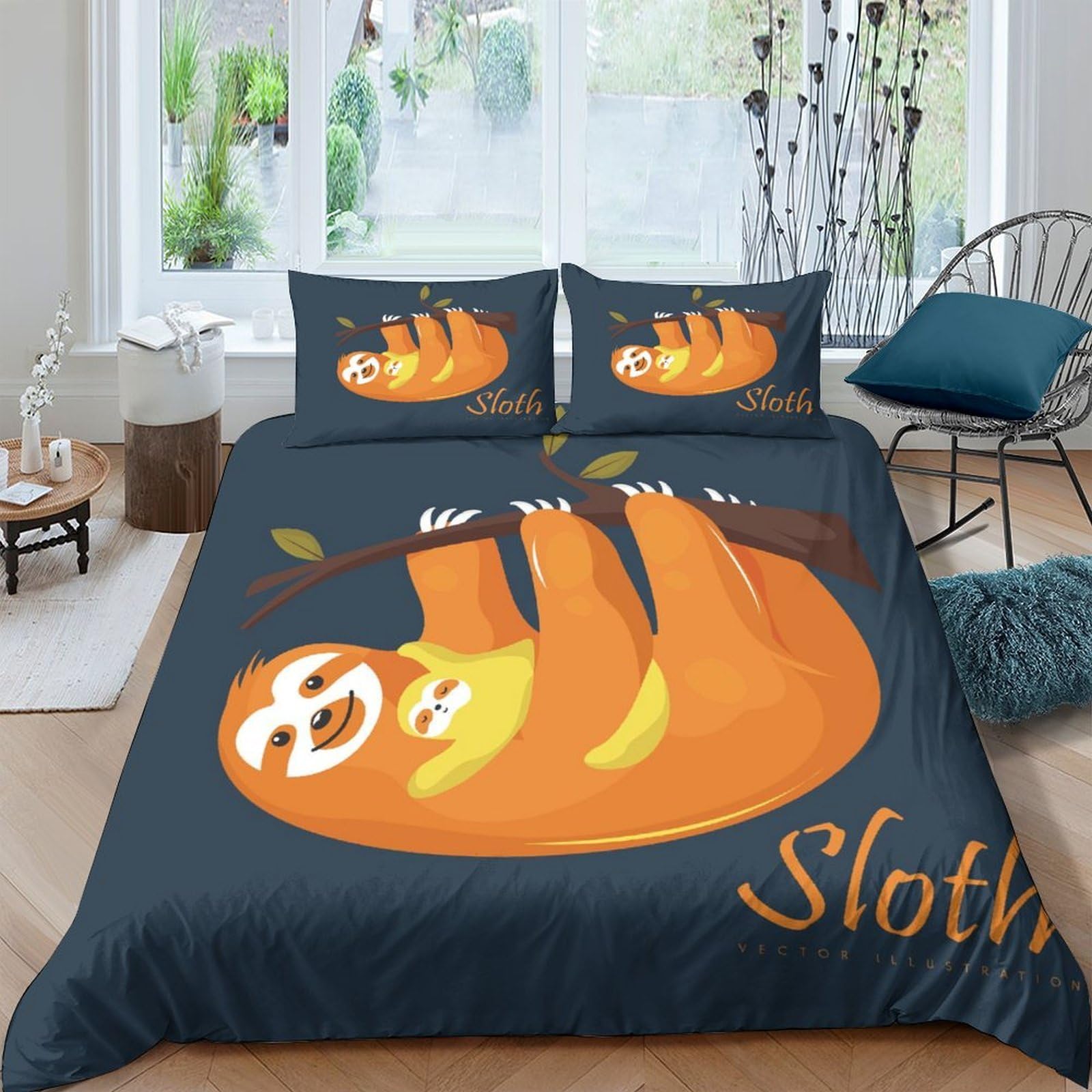 Ctjqhvkz Style-5 3D Printed Orange Sloth Fitted Sheet Microfiber Soft Animal Bed Cover For Bedroom Guest Room Mattress Decor Single（135X200cm）