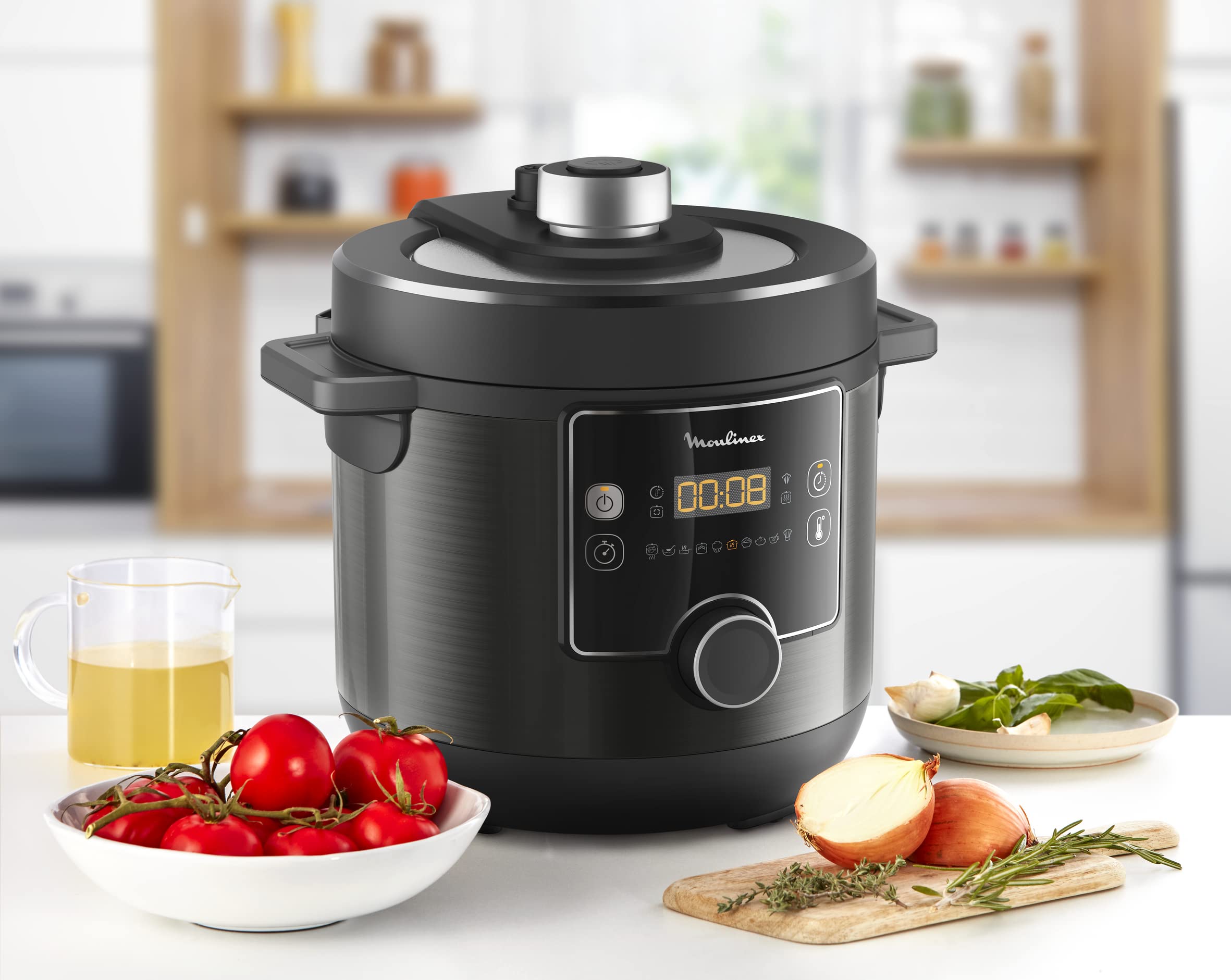 Moulinex CE7788 Turbo Cuisine et Fry Multicuiseur, Couvercle Turbo-Crisp multifonction, 15 programmes automatiques, Cuisson sous pression, Application, Louche incluse, Noir