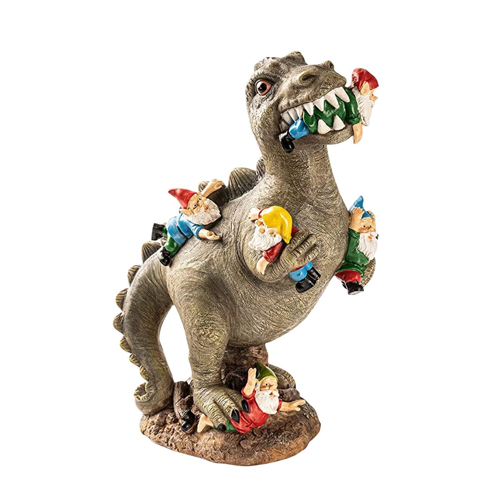 Estatua decoración Mini estatuas de gnomos de jardín para decoración al Aire Libre, Resina Dinosaurio Comiendo gnomos figuritas esculturas Patio jardín decoración del hogar 15x5x6cm Adornos de