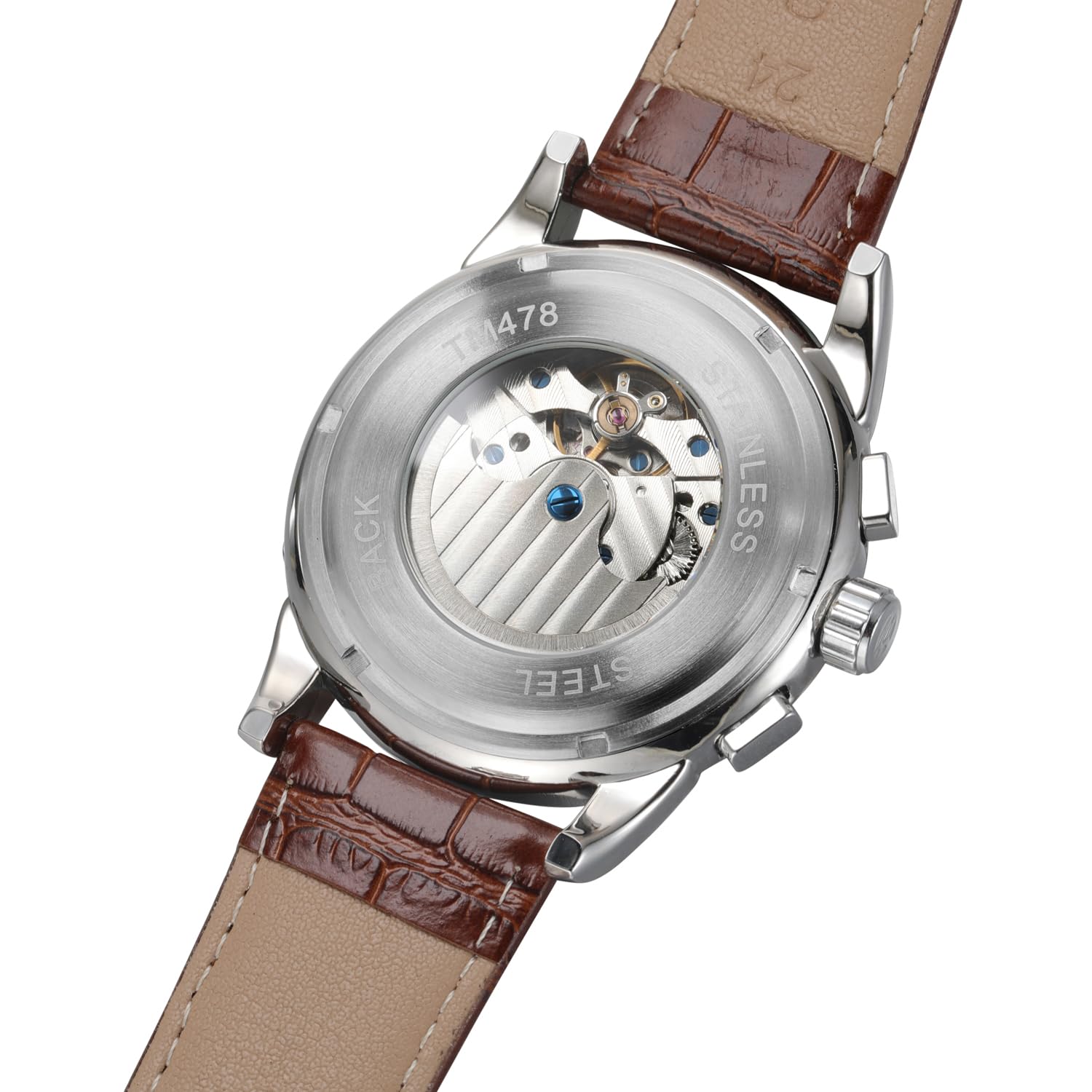 Forsining FSG319M3T2 Montre pour homme automatique avec phases de lune et bracelet en cuir