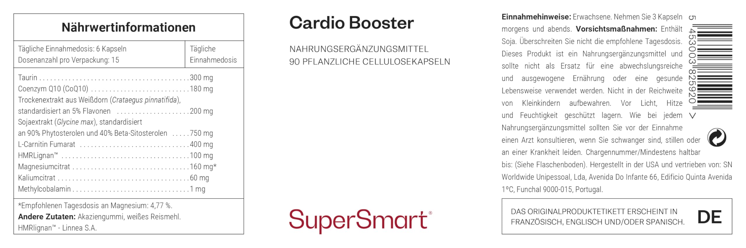 Supersmart - Cardio Booster - Enthält CoQ10 | GVO-frei - 90 vegetarische Kaps