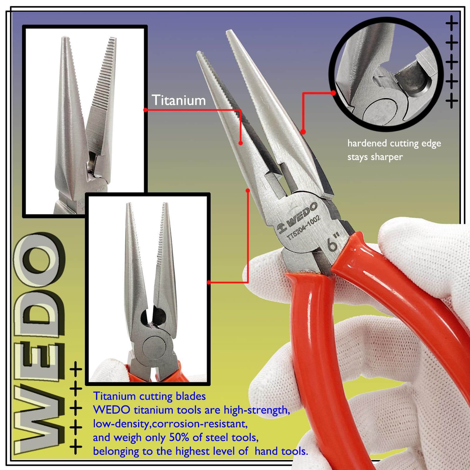WEDO Pince à becs demi ronds courbes - 200mm,titane,Pince À Demi-Rondes/Becs Longs Gamme,non magnétique,résistante à la corrosion,antidérapante Poignée