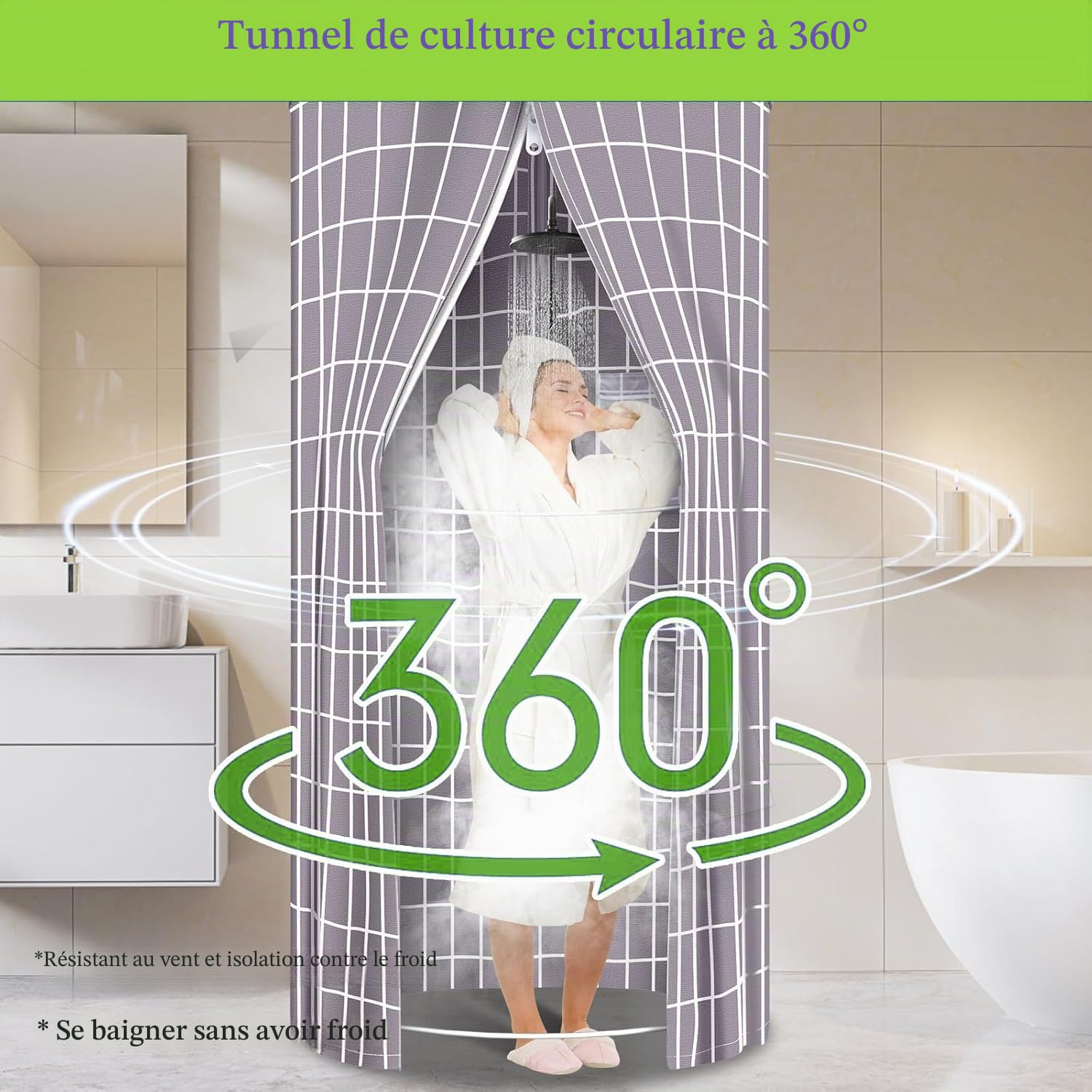 Rideau de Douche,Rideau de Douche Rond 100 x 200 cm Imperméable en Polyester Anti-moisissure, Lavable pour l'extérieur, la Plage, la Douche, Les Toilettes, l'intimité