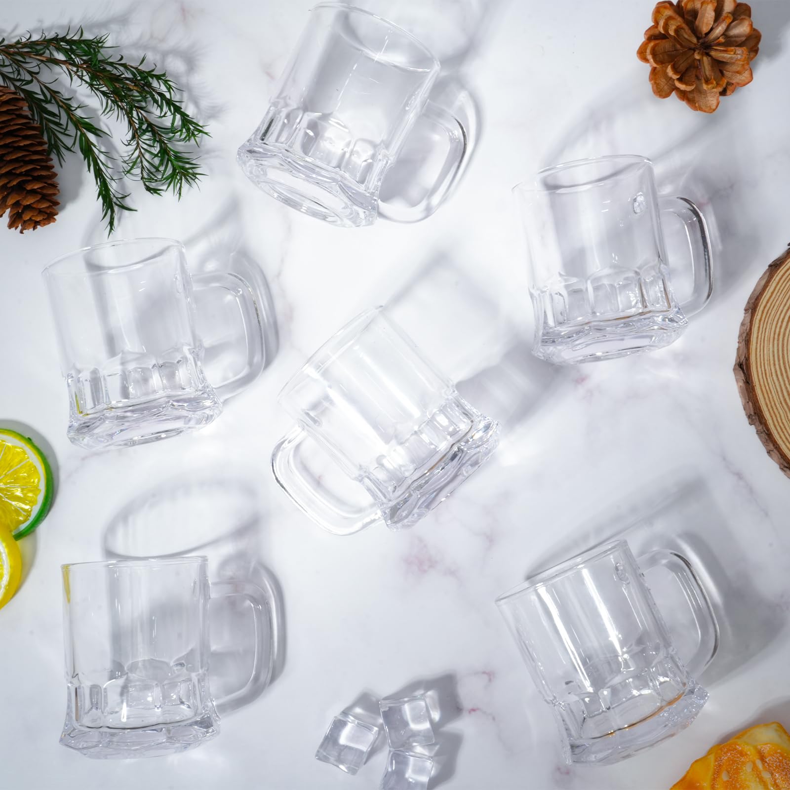 Lot de 20 mini tasses à bière en verre de 150 ml avec poignées et base lourde pour anniversaires, réunions de famille