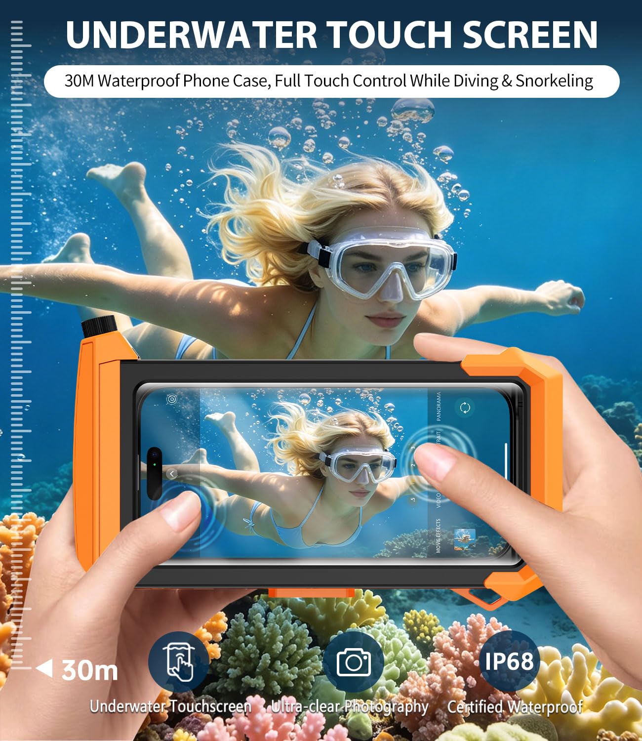 Unterwasser Handyhülle für Schnorcheln, Wasserdichte Hülle Tauchen IPX8