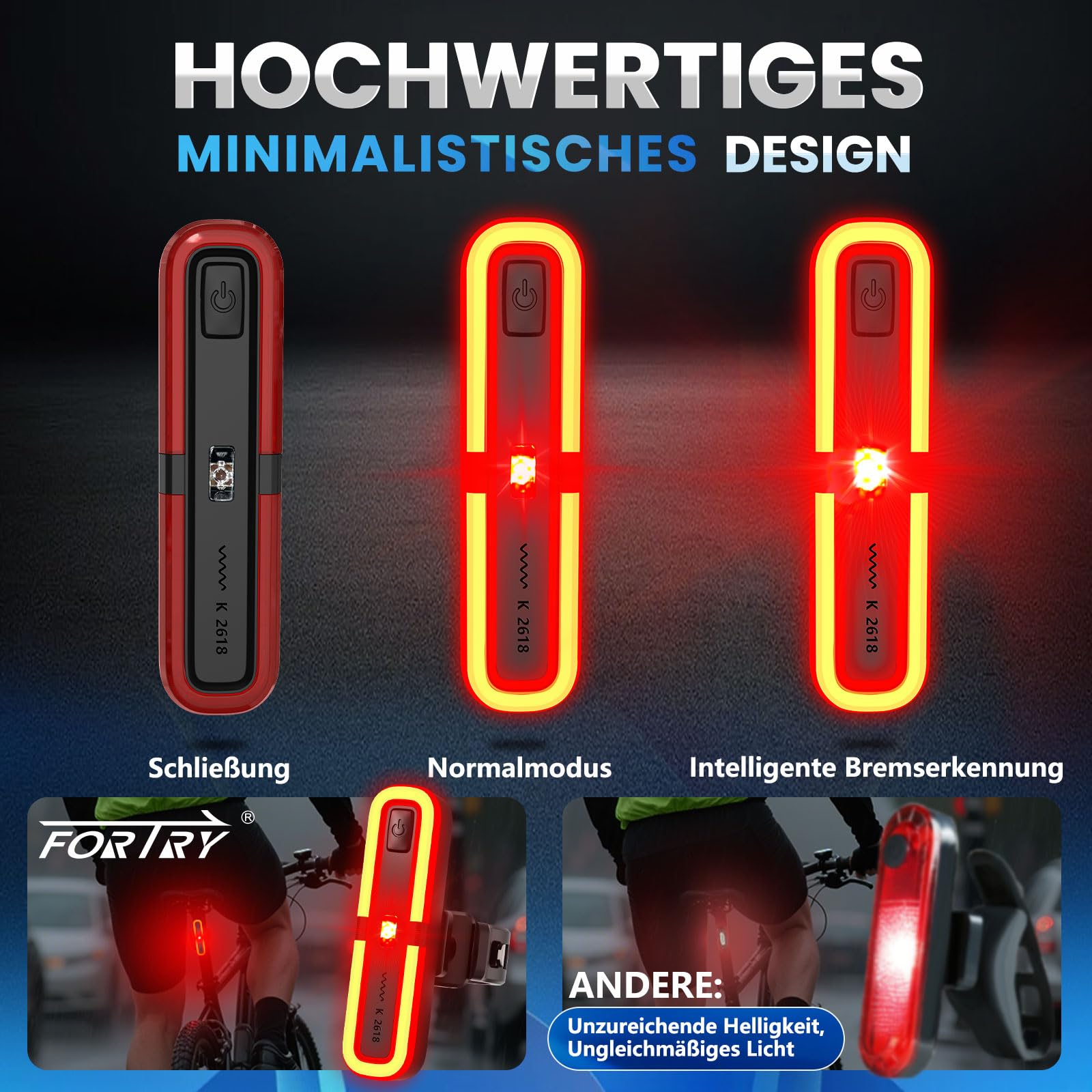 Set di luci per bicicletta con funzione di lampeggiamento del freno, omologato StVZO, luce della ruota a LED per bicicletta, IPX5, impermeabile, luce anteriore e posteriore, luce per bicicletta