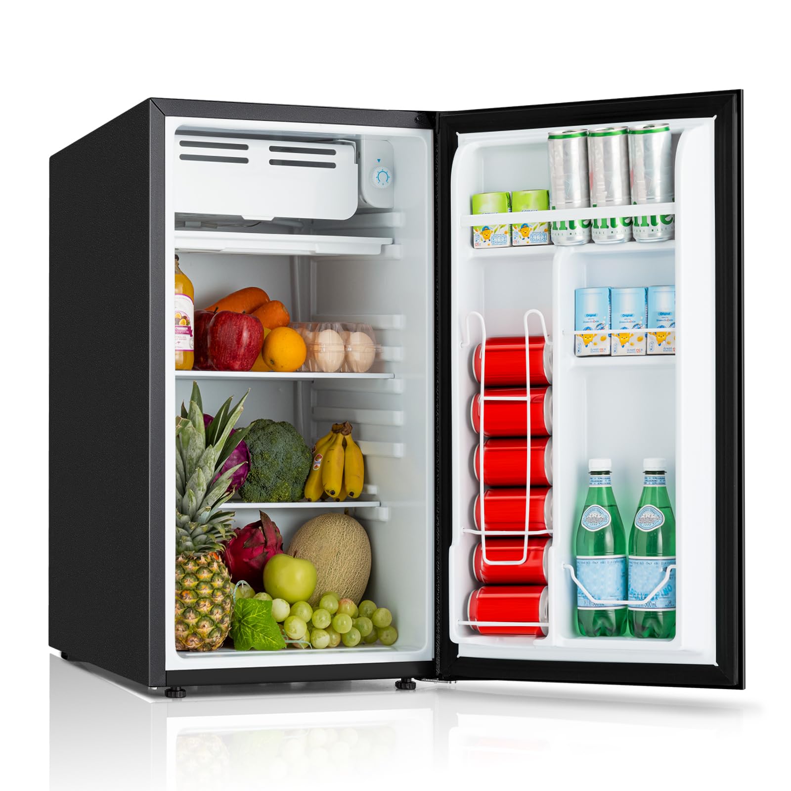 Stopsad 3.2 Cu.Ft Mini Fridge with Freezer, Single Door Small Refrigerator, Dorm Fridge with 7 Adjustable Thermostat, Energy Saving, Low Noise, Compact Refrigerator for Office, Bedroom, Dorm, Black