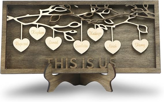 JewelOra Custom 2-9 Names Family Sign Personalized Family Tree Frame Custom Name Wooden Desk Plaque Decoration Sign Gift for Mothers Day7-names