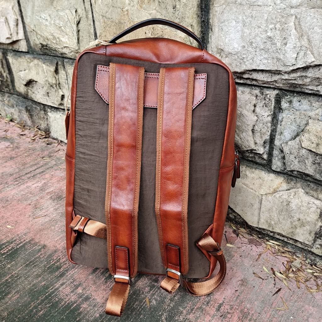 Amazon.co.jp: ヴィンテージ本革バックパック、男性本物のレザーラップ