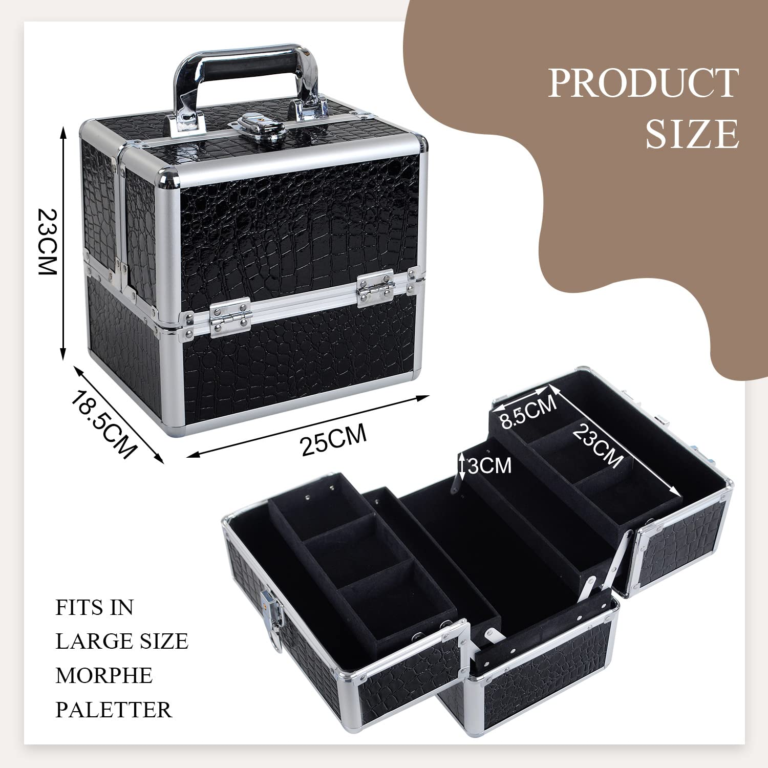 Maletín Maquillaje Cuero de Cocodrilo Maletín Maleta de Makeup y 4 Tarias Estuche Cosméticos Organizador Estuche de Uñas Beauty Case de Viaje Joyero y Manicura para Mujer Profesional, Nergo