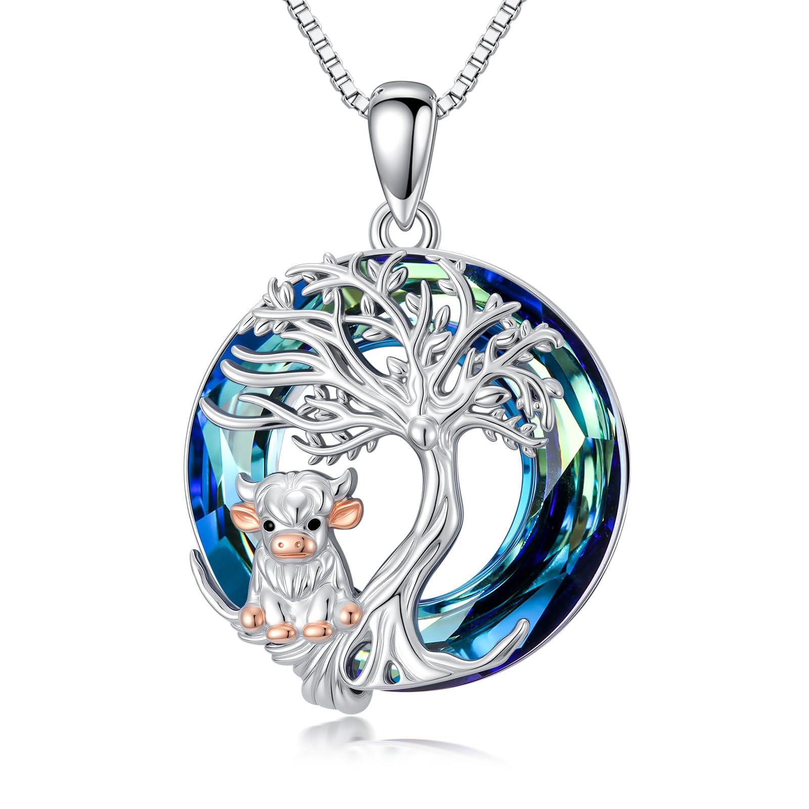 925 Sterling Silber Kette für Damen Bunter Kristall Anhänger Symbolischer Naturschmuck Geschenk für Sie Mutter Geburtstag Jahrestag
