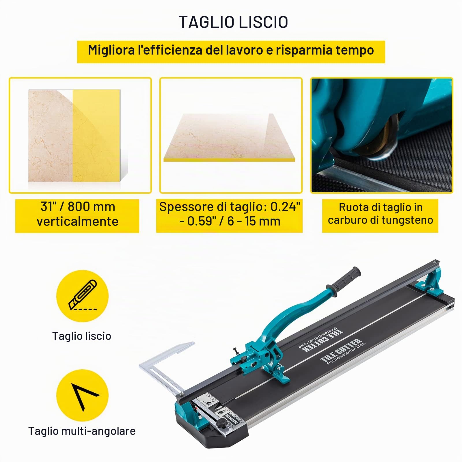 VEVOR - Taglio di piastrelle (800 mm, taglio manuale forte con posizionamento laser, preciso con guida singola)