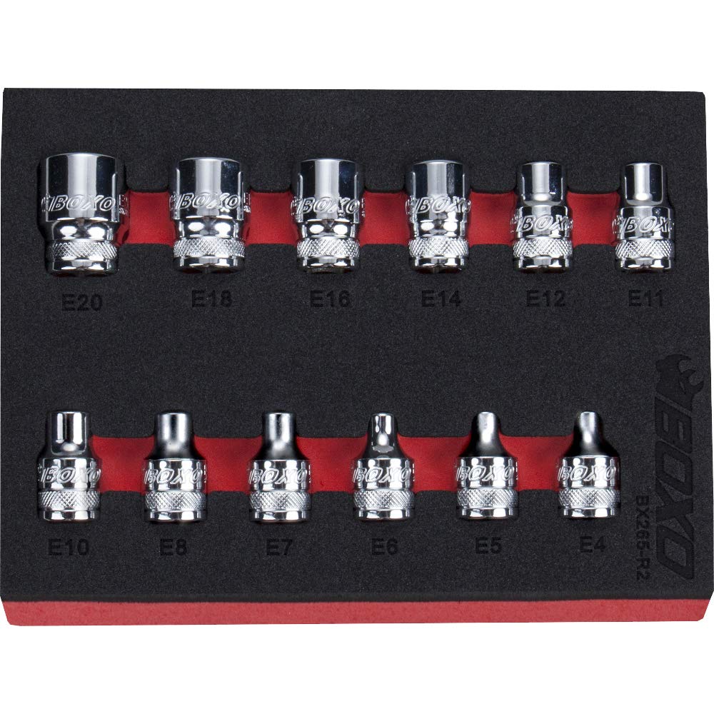 3/8" Drive E-Torx Socket Set 12 Pieces. BOXO BX265-R2