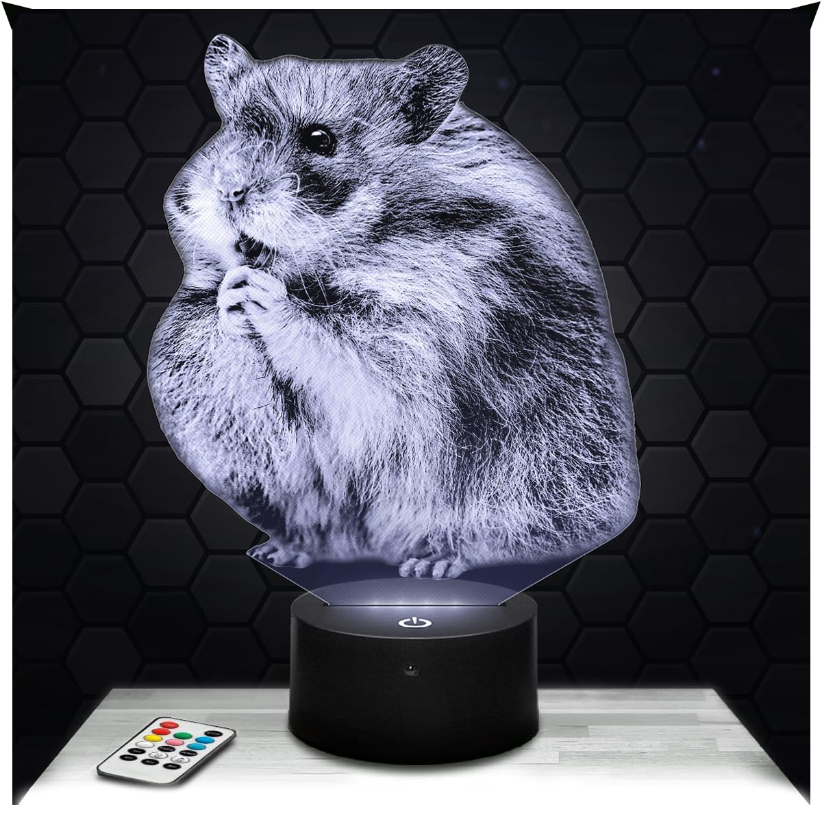 Lampephoto.fr - Hamster 3D Lamp Animal Touch Night Light Led, 3D Hologram Effect, Christmas Birthday Gift Idea for Boy or Girl, Room Decoration Object