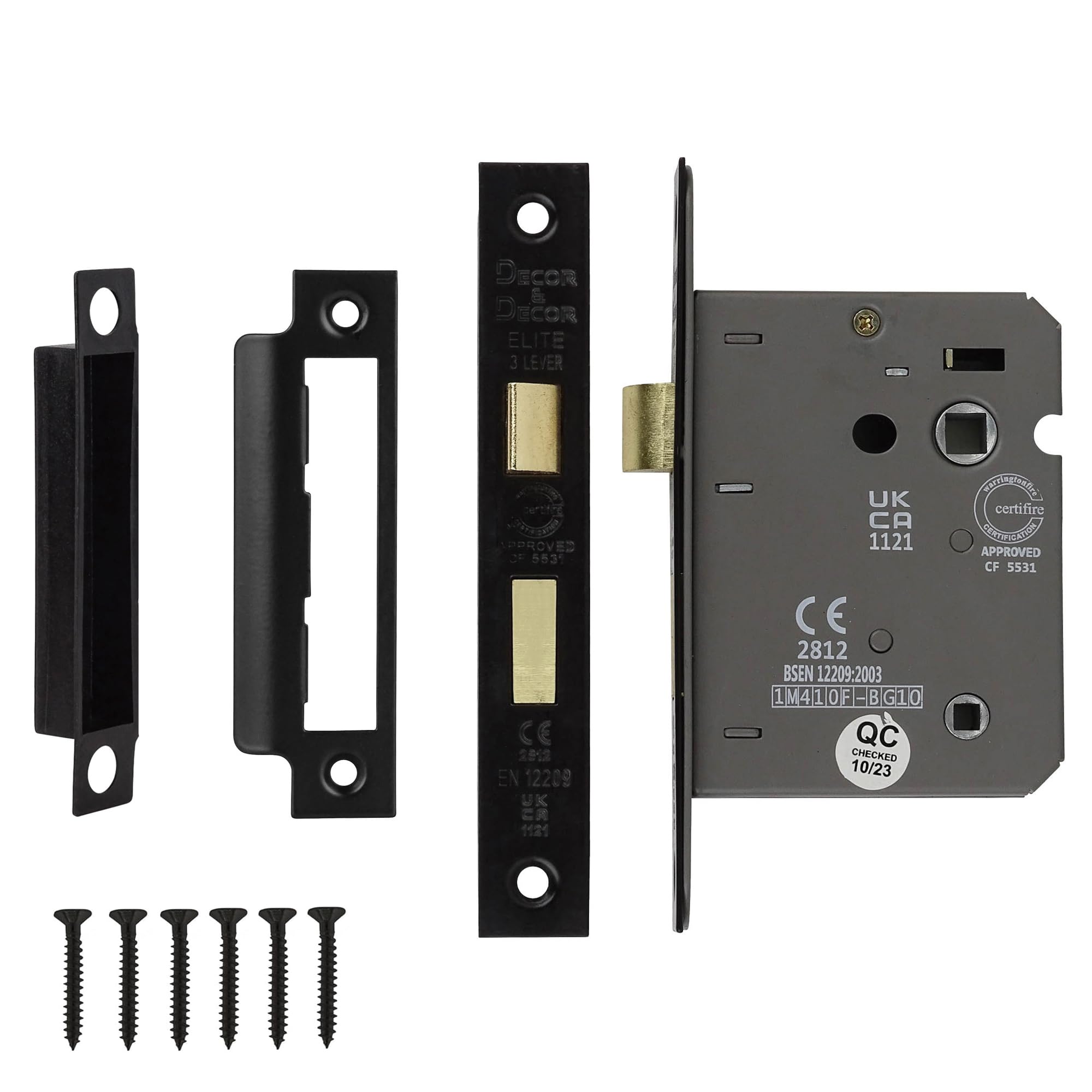 Decoranddecor Matt Black Bathroom Mortice Lock - 3Inch / 76Mm - Fire Rated - Ukca & Ce Approved