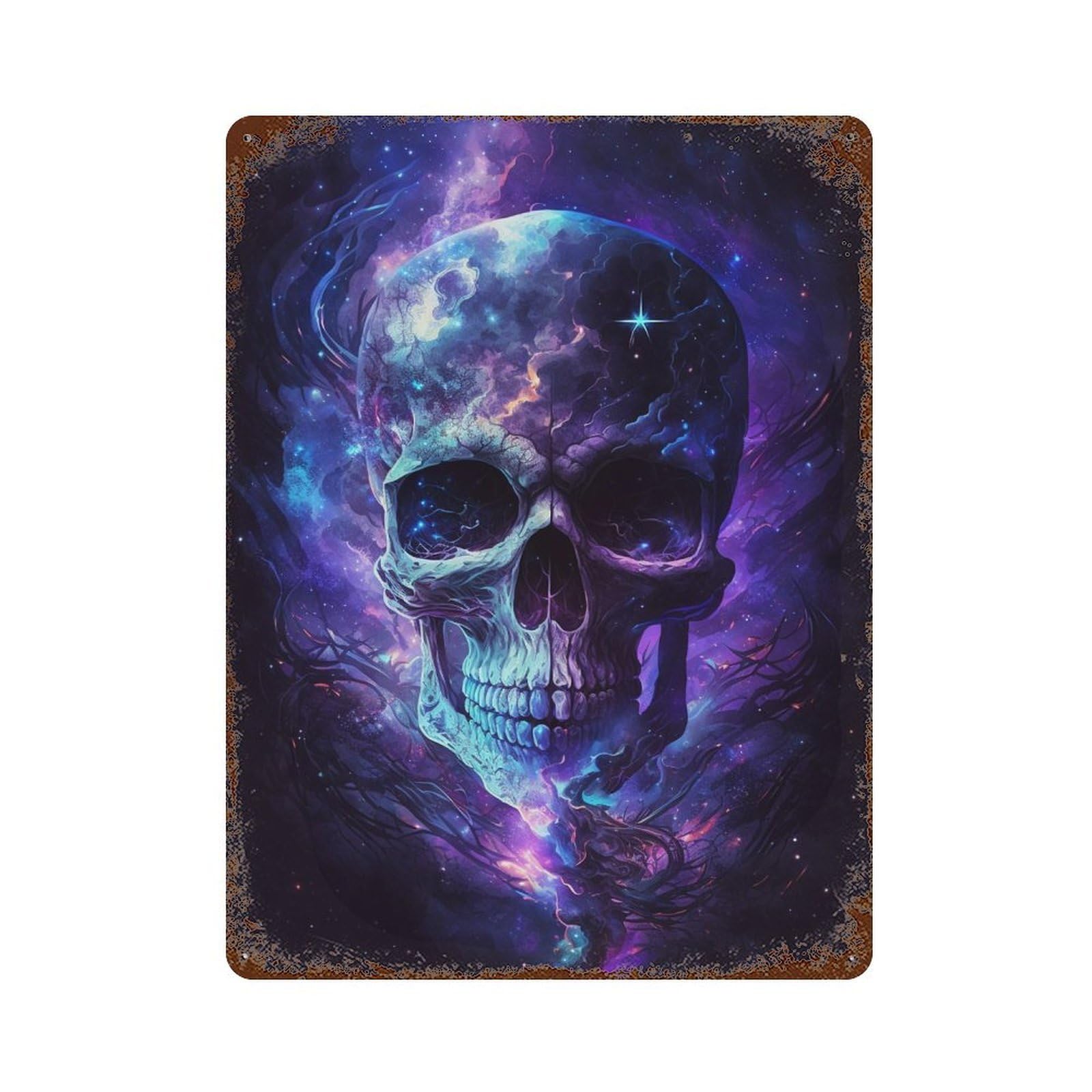Galactic Skull Artwork Retro Metal Sign 15.7"x11.8", Old School Wall Decor for Garage, Bar And Workshop Decor