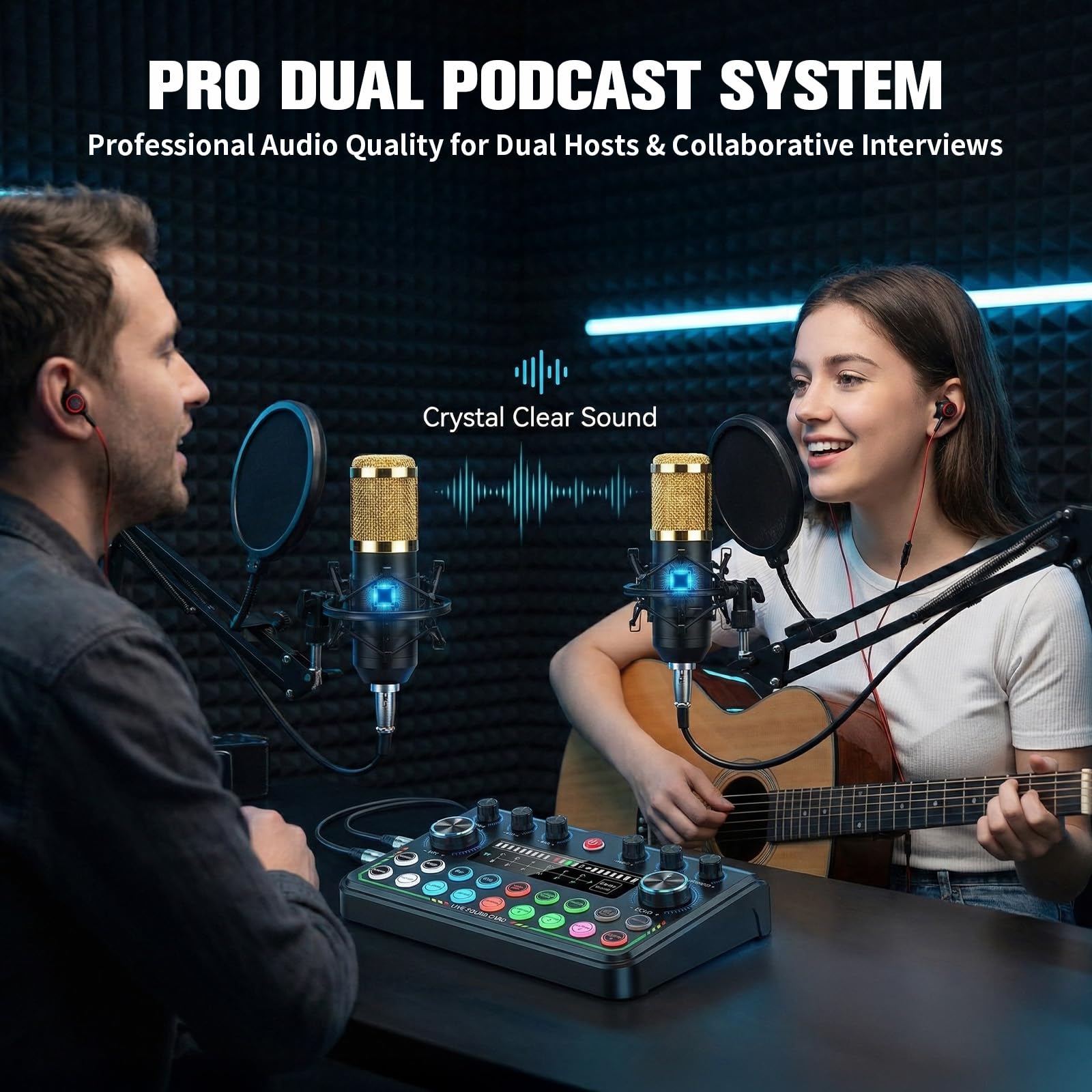 Podcast Equipment Bundle – Juego de micrófono para podcast, kit de mezclador con tarjeta de sonido en vivo, para streaming de podcast compatible con teléfono y ordenador portátil