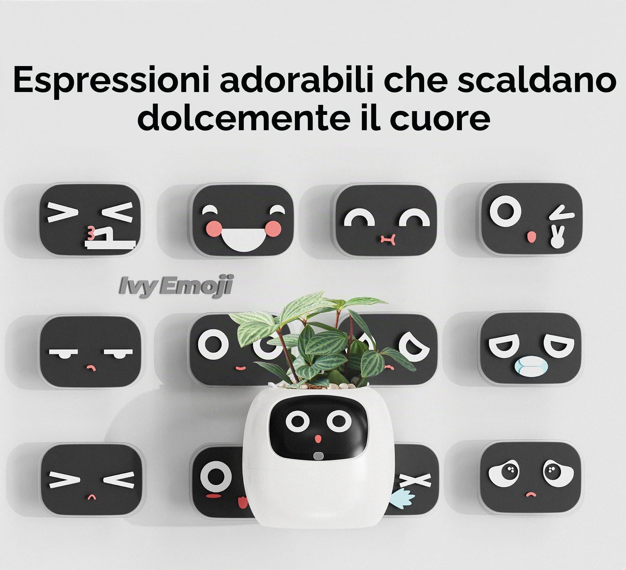 PLANTSIO Ivy - Vaso da fiori intelligente per la decorazione della casa, ideale per la casa, per la scrivania, idea regalo, per la cura delle piante, con emoji e amici animali domestici (Bianco latte)