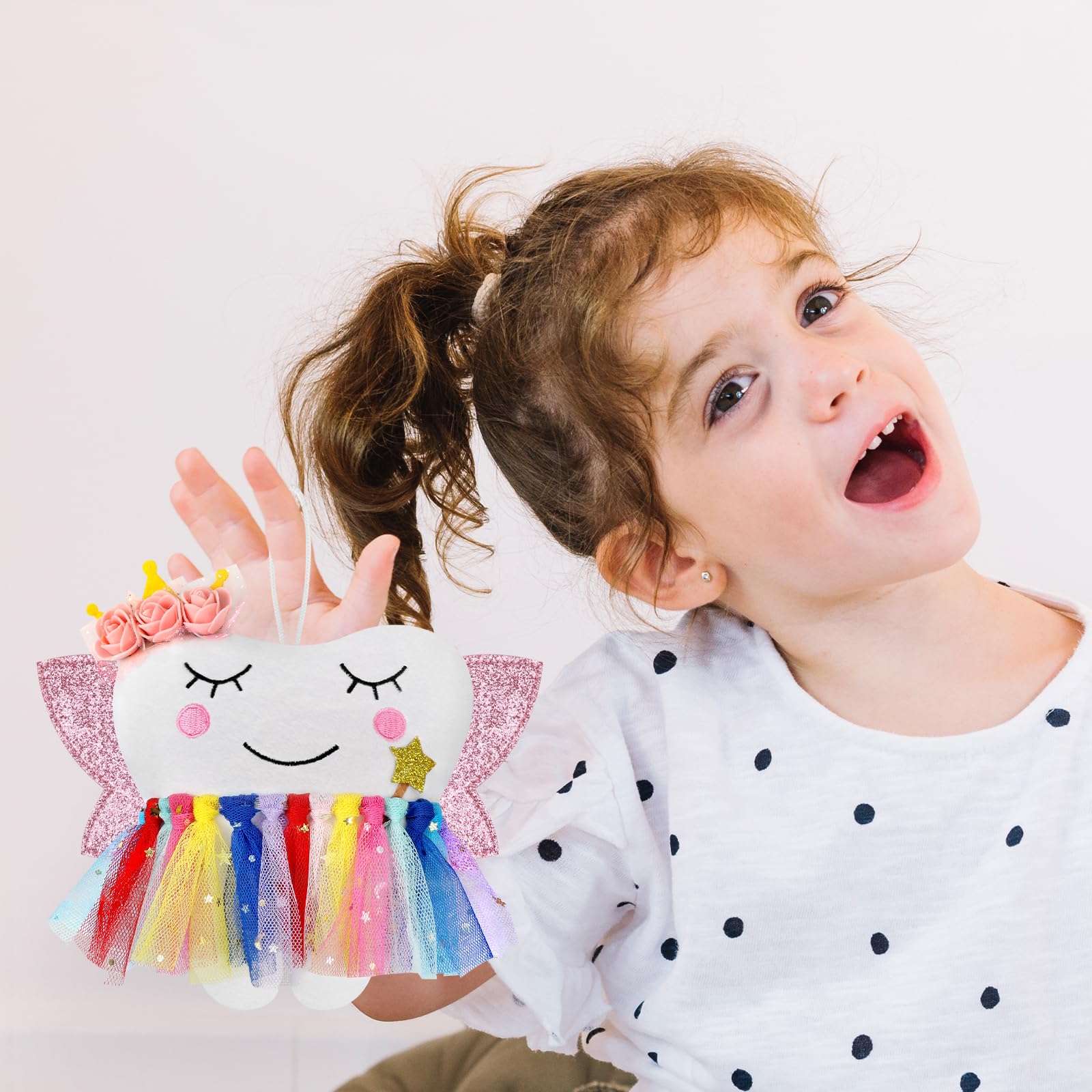 Tooth Fairy Pillow with Pocket for Girls Shiny Wings Tooth Fairy Bag Keepsake Gift for Girl (Colorful)