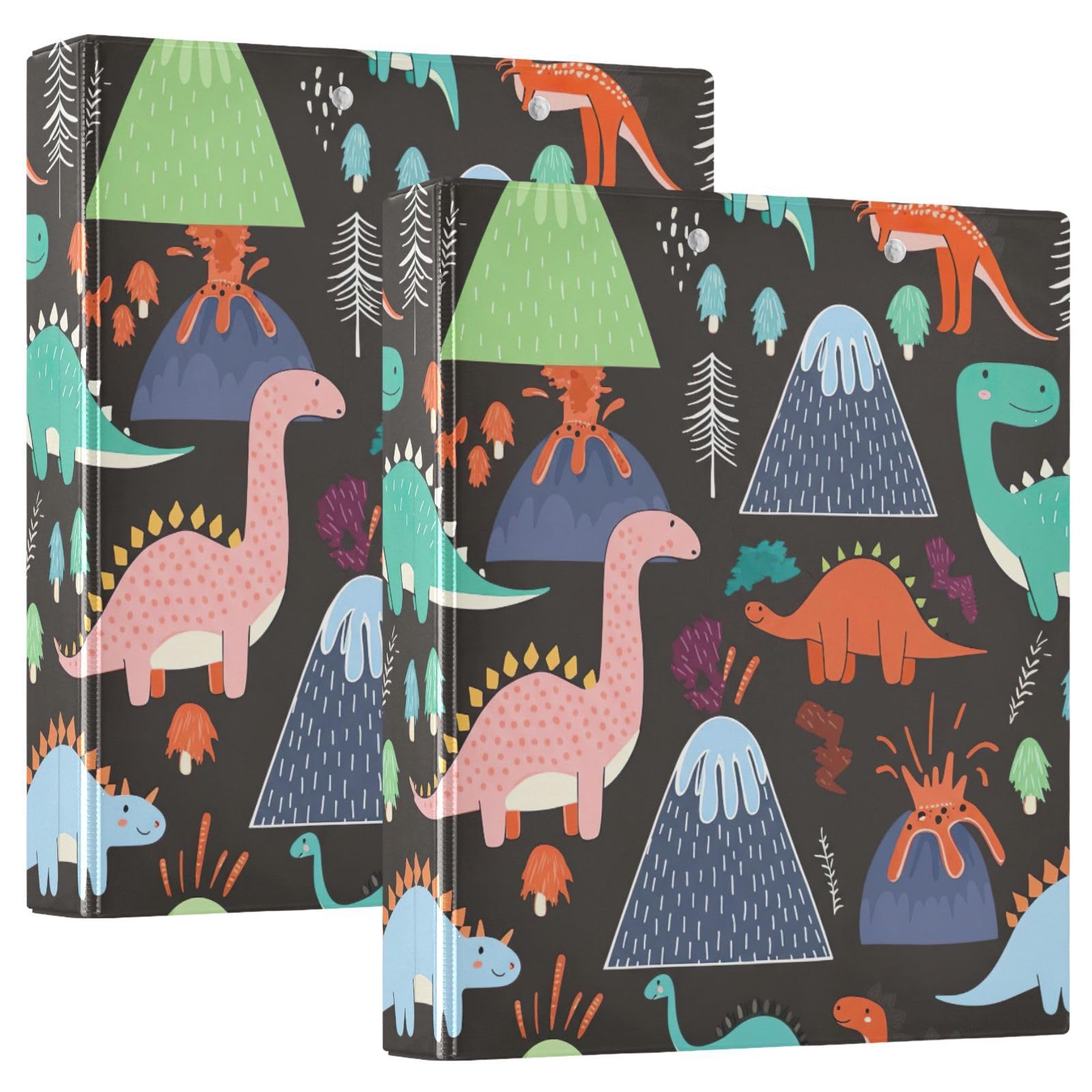 Lot de 2 classeurs décoratifs à 3 anneaux en forme de dinosaures mignons de 3,8 cm, avec poches, pour l'école, l'université ou le bureau